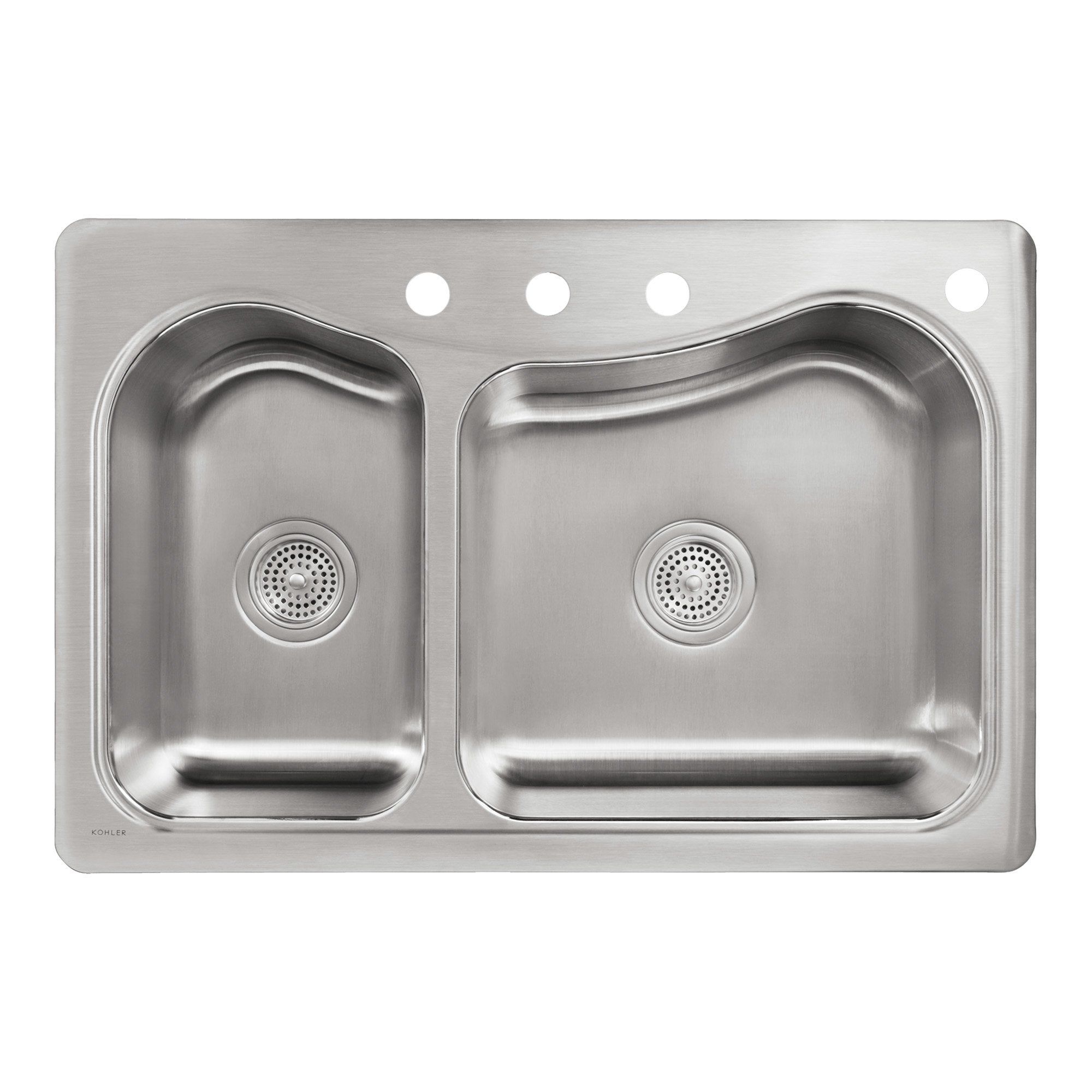 KOHLER K-3361-4-NA Staccato Dual Large/Medium Self-Rimming Kitchen Sink, Stainless Steel