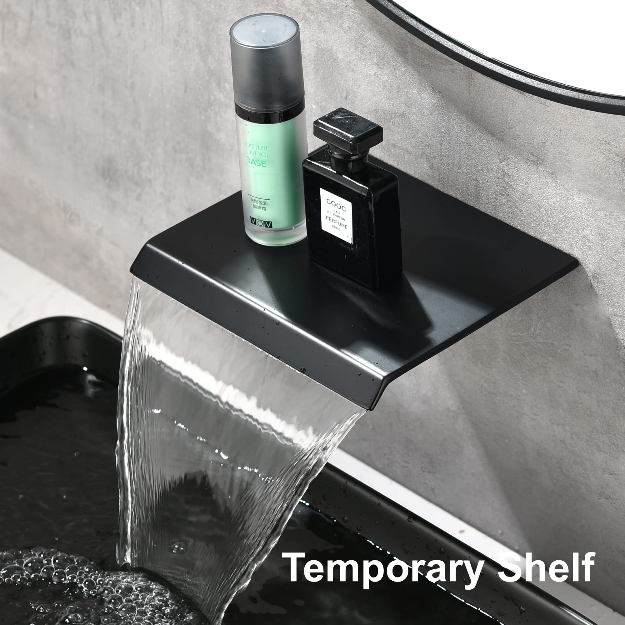 SHAMANDA Wall Mount Bathtub Faucet, Waterfall Roman Tub Filler Faucet Single Handle Bathroom Sink Faucet with Rough-in Valve and Trim Kit, Matte Black, LW01-7