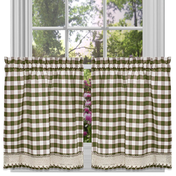 Buffalo Check Tier Pair Window Curtain Set - 58 Inch Width, 36 Inch Length - Sage & Ivory Plaid Drapes - Light Filtering Drapes for Kitchen, Bedroom, Living & Dining Room by Achim Home Decor