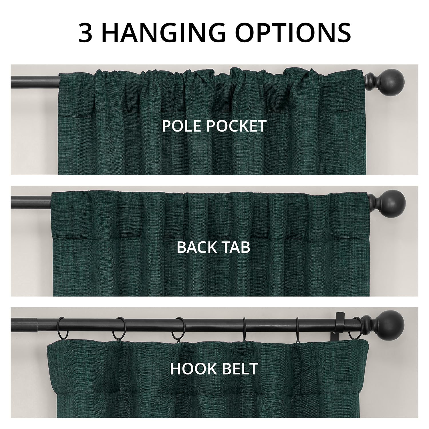 HPD Half Price Drapes - Faux Linen Curtains for Living Room (1 Panel) - 50W X 96L - Textured Room Darkening Curtains for Bedroom 96 Inches Long - Drapes for Home Decor, Focal Green