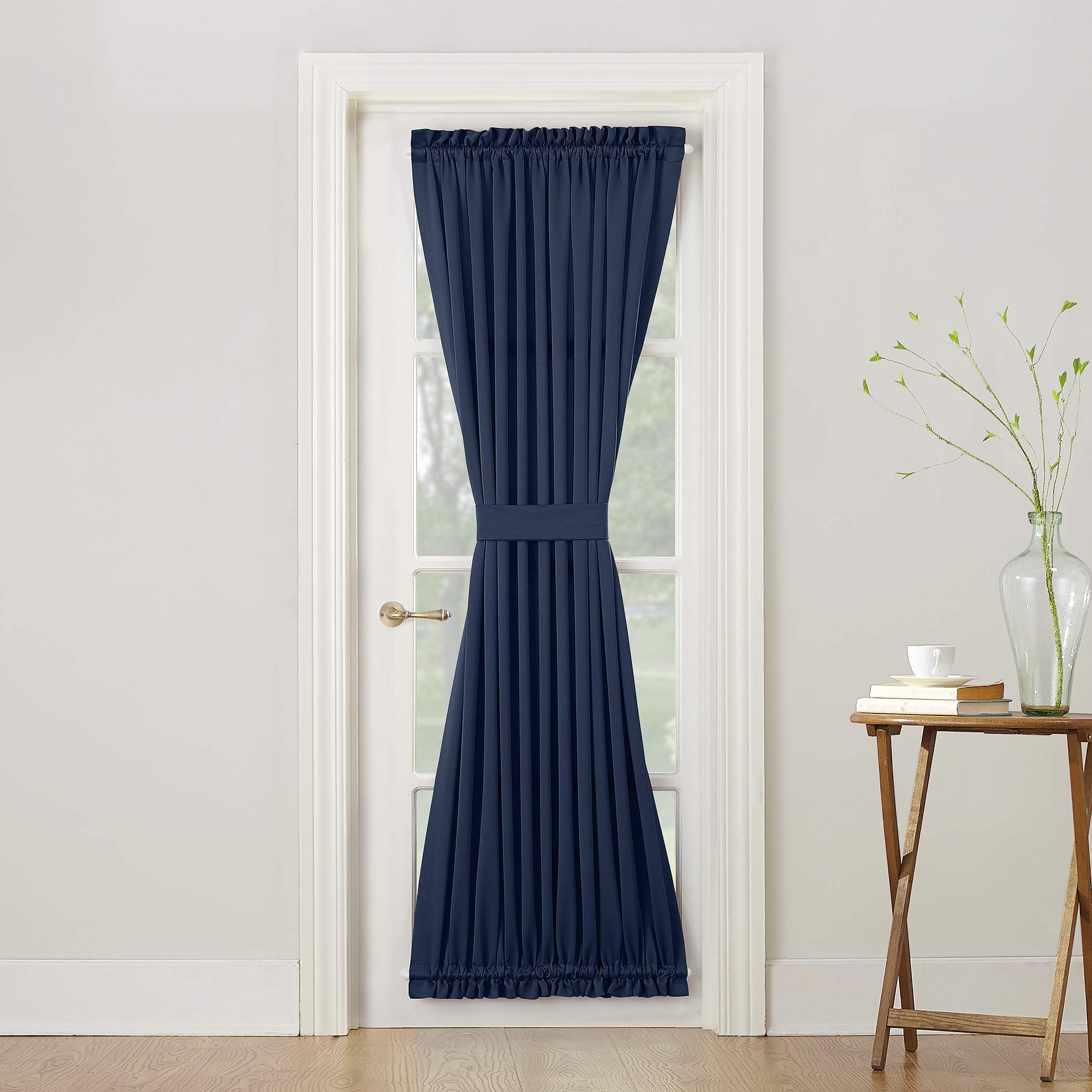 Sun Zero Barrow Energy Efficient Rod Pocket Door Curtain Panel, 54" x 72", Navy Blue