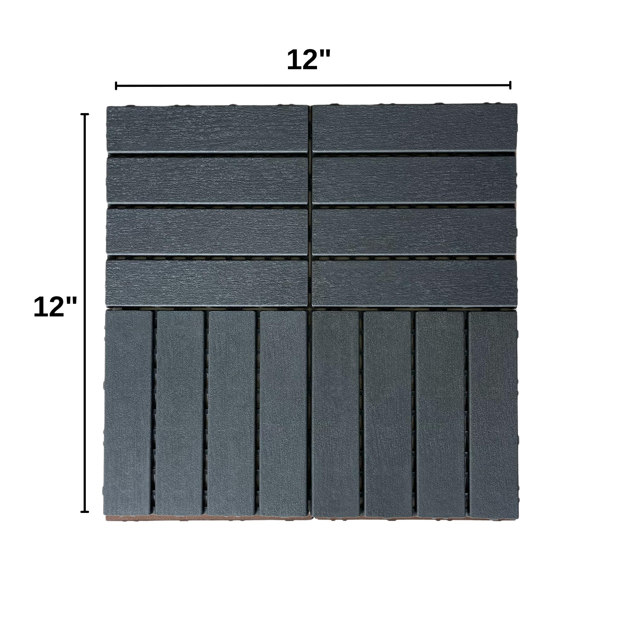 44 PCS Interlocking Deck Tiles,12" x 12" Waterproof Plastic Outdoor Flooring,Anti Moisture&Decay All Weather Board for Patio,Pool,Backyard(Dark Gray)（Striped Pattern）