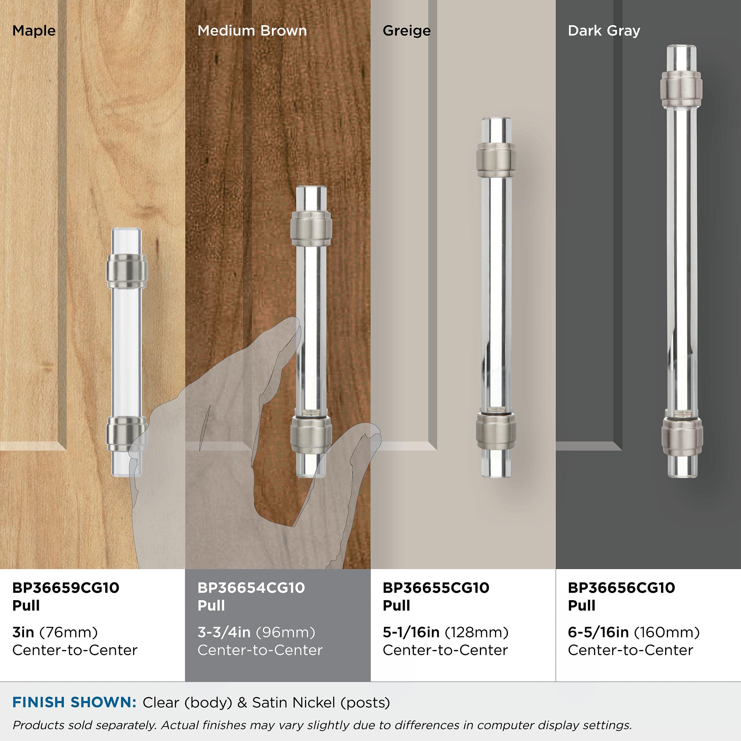 Amerock | Cabinet Pull | Clear/Satin Nickel | 3-3/4 inch (96 mm) Center to Center | Glacio | 1 Pack | Drawer Pull | Drawer Handle | Cabinet Hardware