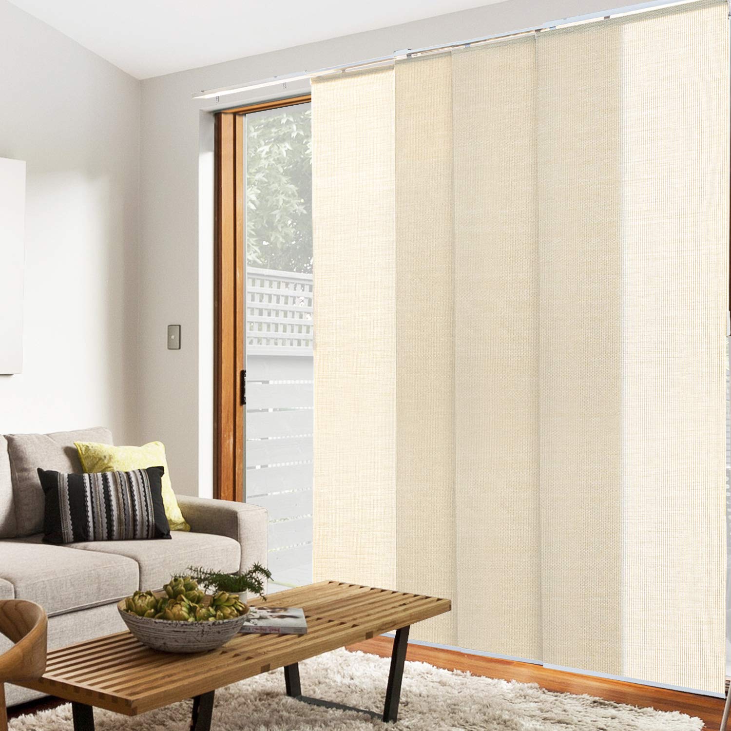 CHICOLOGY Vertical Blinds, Room Divider, Door Blinds,Blinds for Sliding Glass Doors, Temporary Wall, Closet Curtain, Room Door, Woven Beige (Natural Woven) W:46-86 x H:Up-to 96 inches