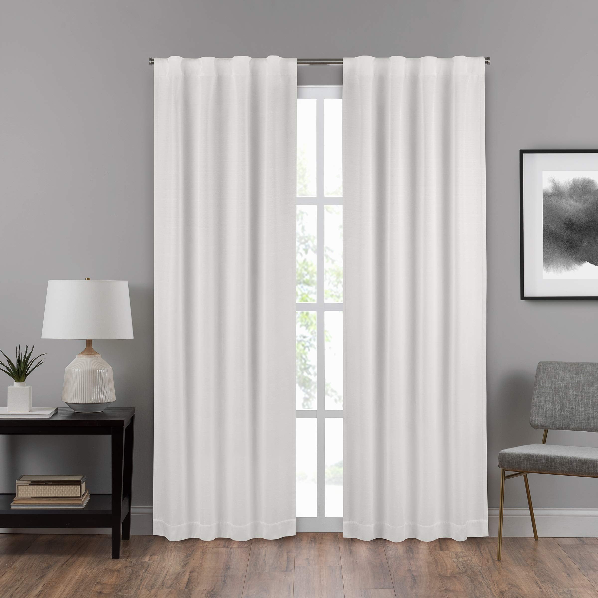 ECLIPSE DraftStopper Room Darkening Curtains for Bedroom - Summit Solid 40" x 95" Thermal Insulated Single Panel Rod Pocket Light Blocking Curtains for Living Room, White