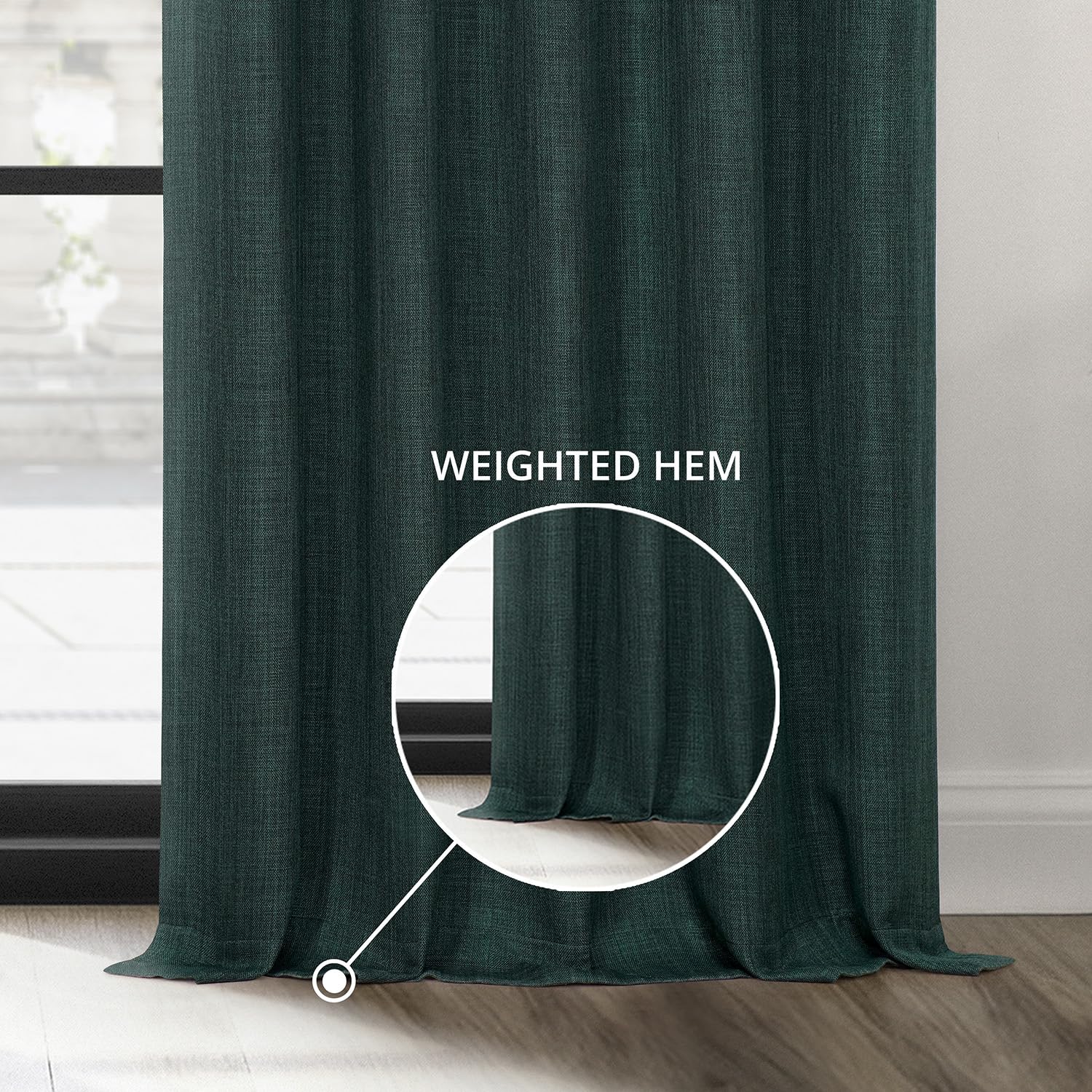 HPD Half Price Drapes - Faux Linen Curtains for Living Room (1 Panel) - 50W X 96L - Textured Room Darkening Curtains for Bedroom 96 Inches Long - Drapes for Home Decor, Focal Green