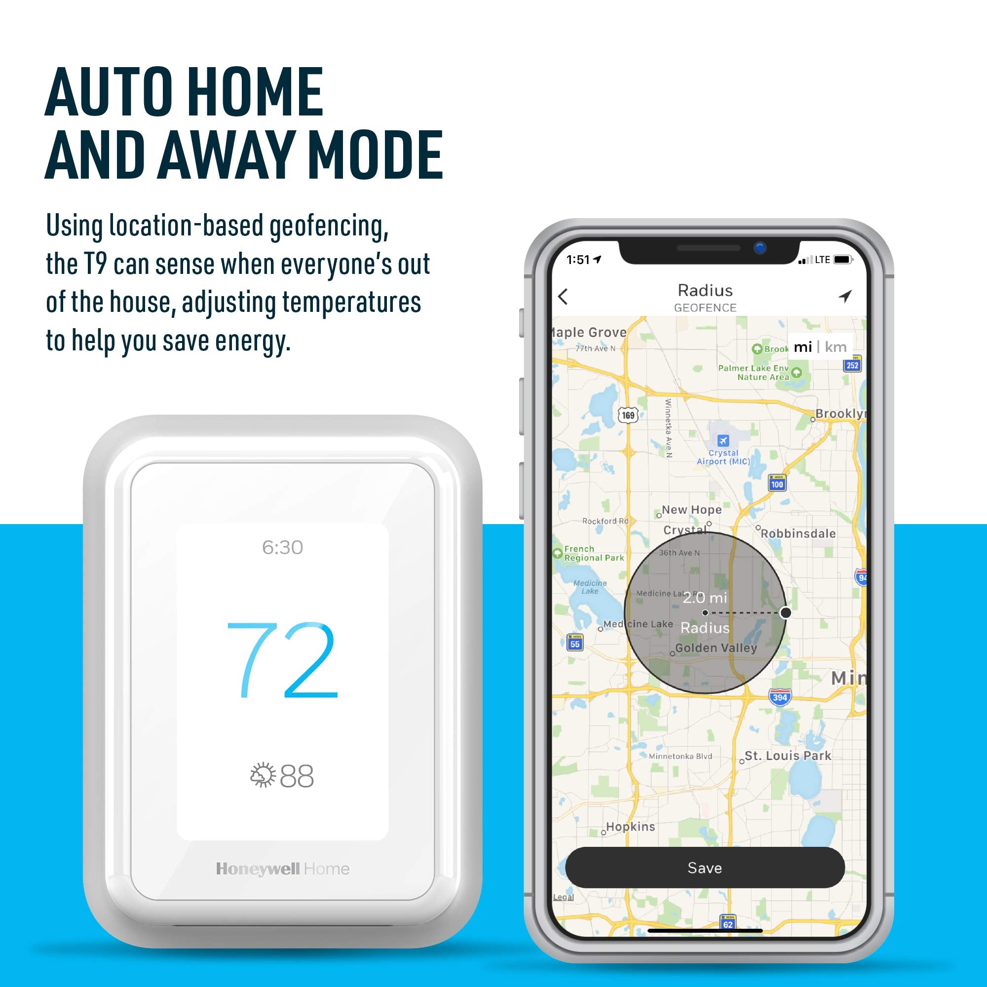 Honeywell Home T9 WIFI Smart Thermostat, Smart Room Sensor Ready, Touchscreen Display, Alexa and Google Assist