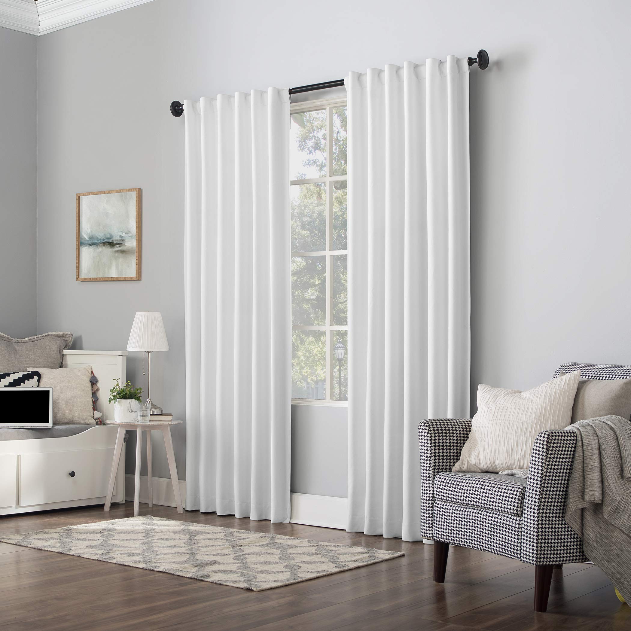 Sun Zero Hampshire Velvet Noise Reducing Thermal Extreme 100% Total Blackout Back Tab/Rod Pocket Curtain Panel, Pearl, 50"W x 108"L (1 Panel)
