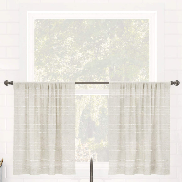 Clean Window Textured Slub Stripe Anti-Dust Allergy/Pet Friendly Sheer Cafe Curtain, 52