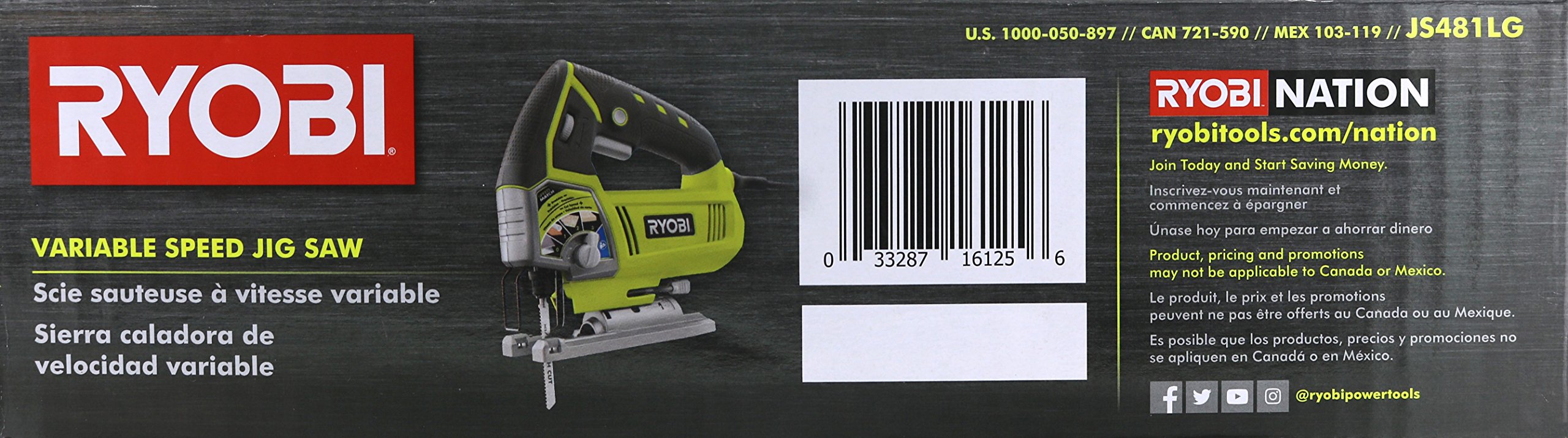 Ryobi JS481LG 4.8 Amp Corded Variable Speed T-Shank Orbital Jig Saw w/ Onboard LED Lighting System