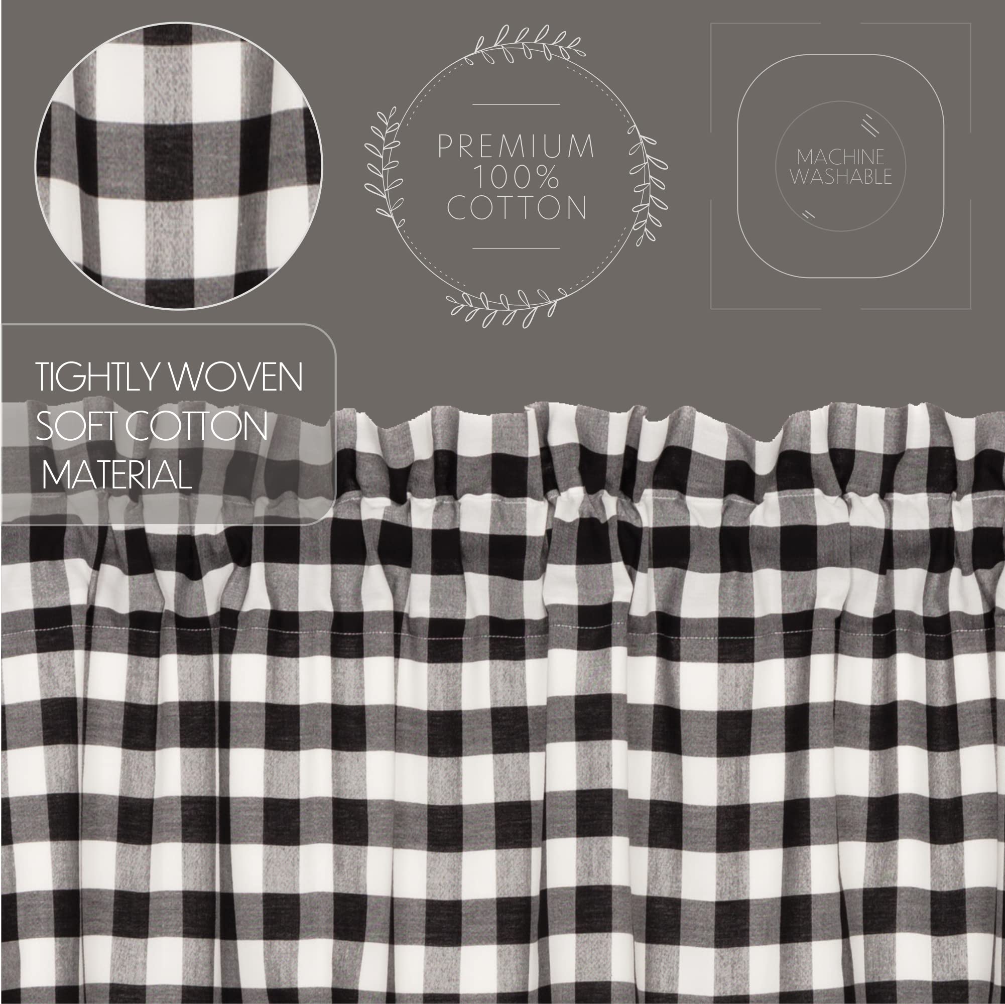 VHC Brands Annie Buffalo Portabella Brown Check Farmhouse Tier Curtain Set 24x36