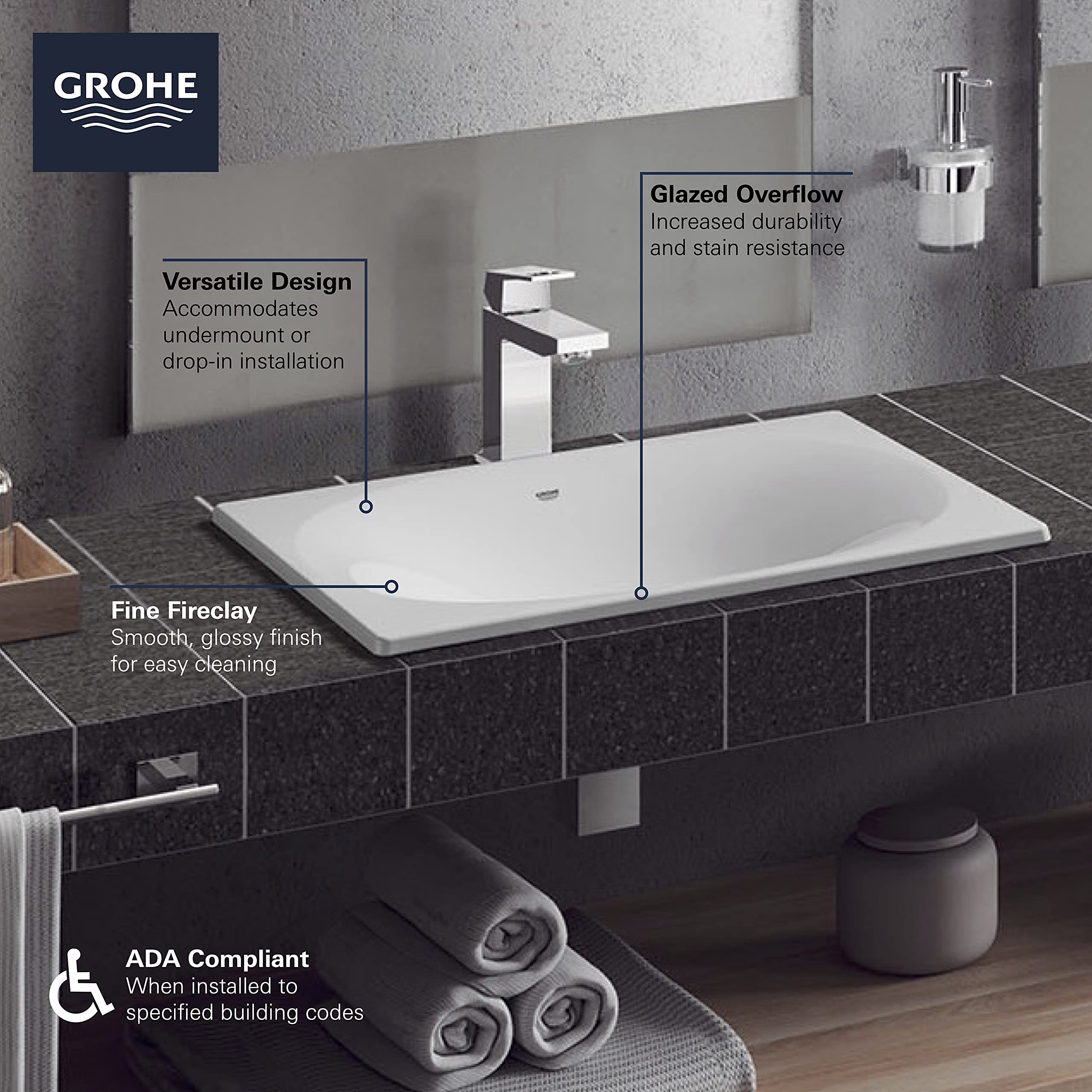 GROHE 39660000 Eurocube Bathroom Sink, Alpine White