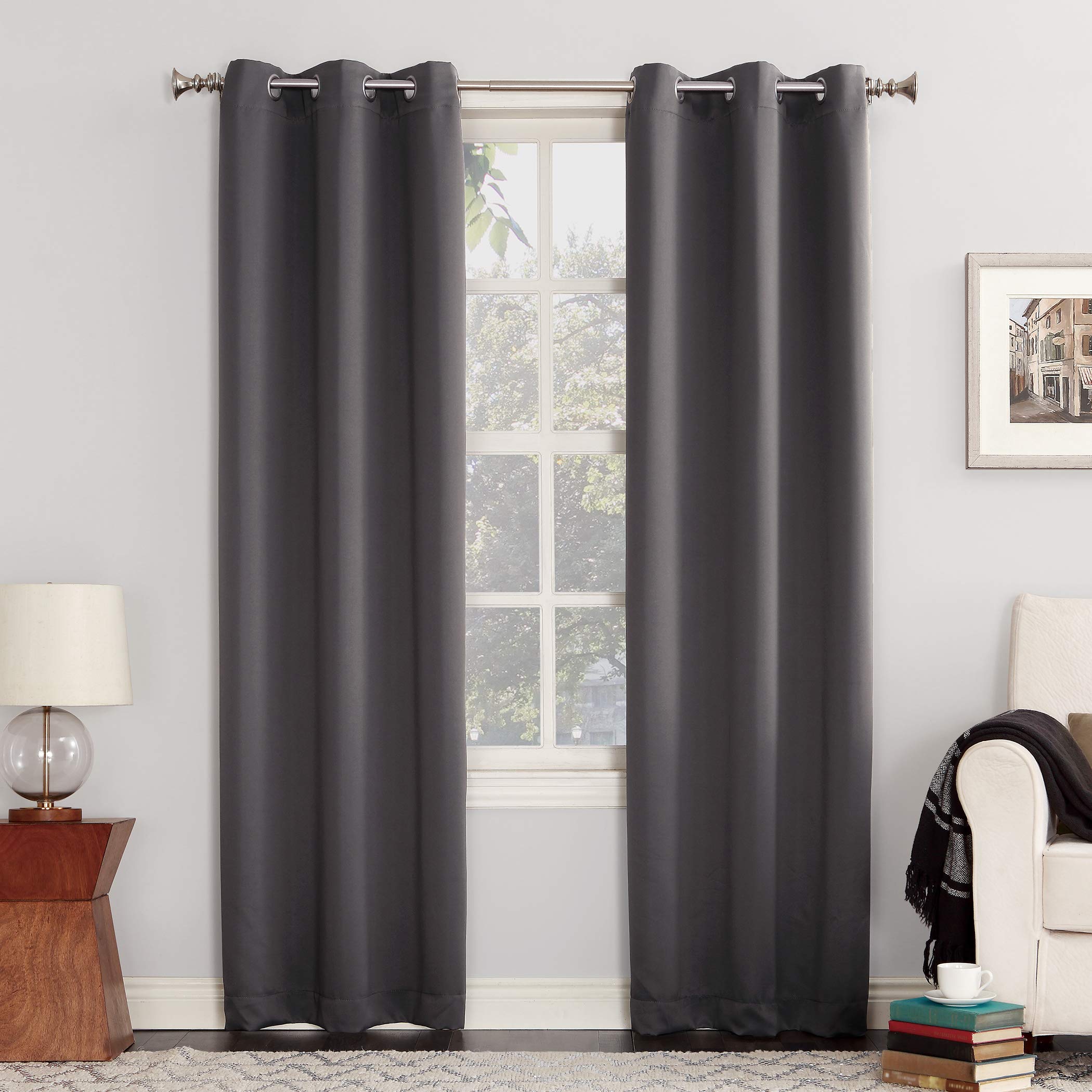 Sun Zero Easton Energy Saving Blackout Grommet Curtain Panel, 40" x 63", Charcoal