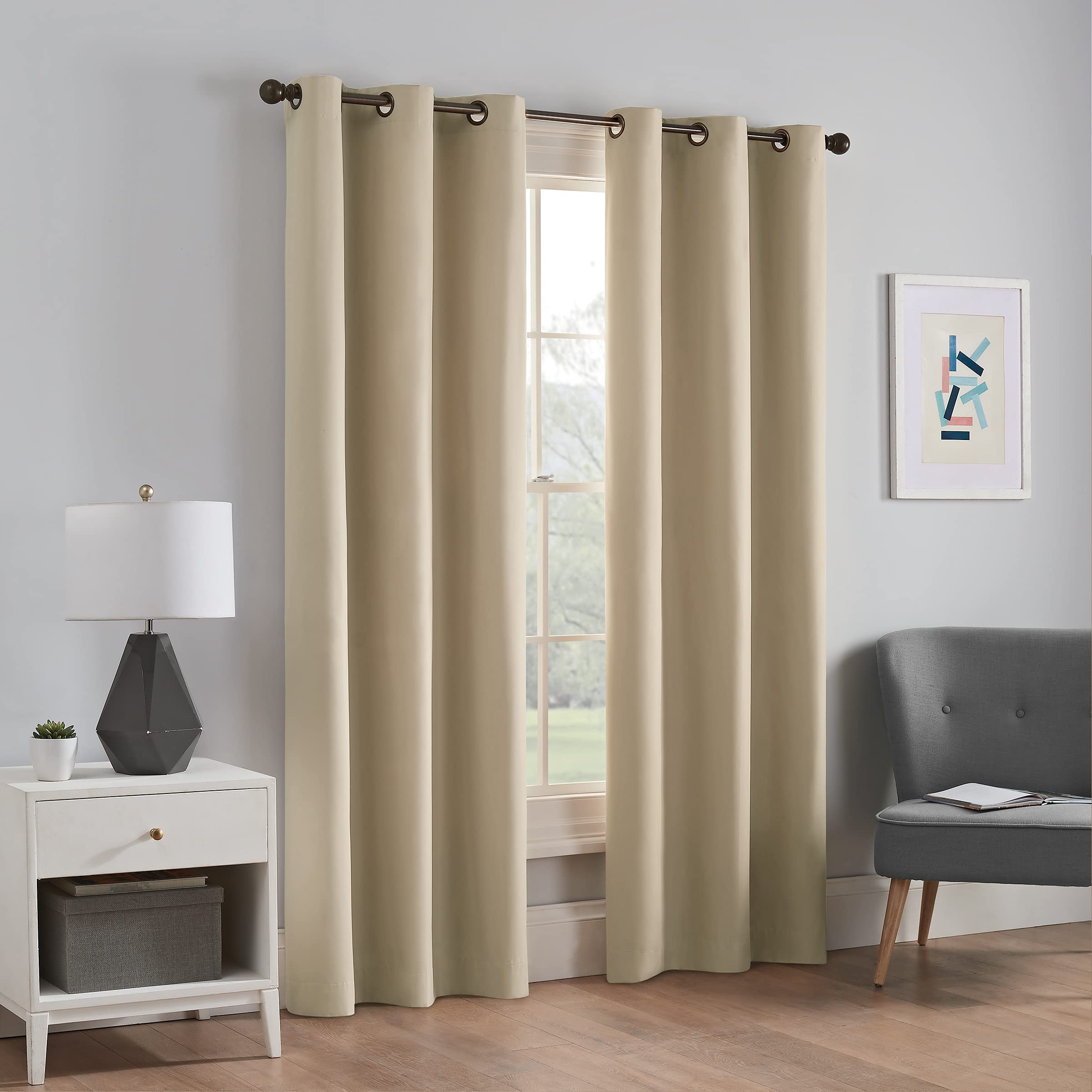 Eclipse Microfiber Total Privacy Blackout Thermal Grommet Window Curtain for Bedroom (1 Panel), 42 in x 84 in, Beige