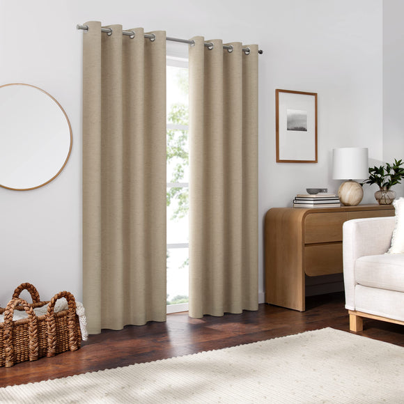 Eclipse Lawson Arm & Hammer Odor Neutralizing Blackout Grommet Window Curtain for Living Room (1 Panel), 50 in x 63 in, Linen