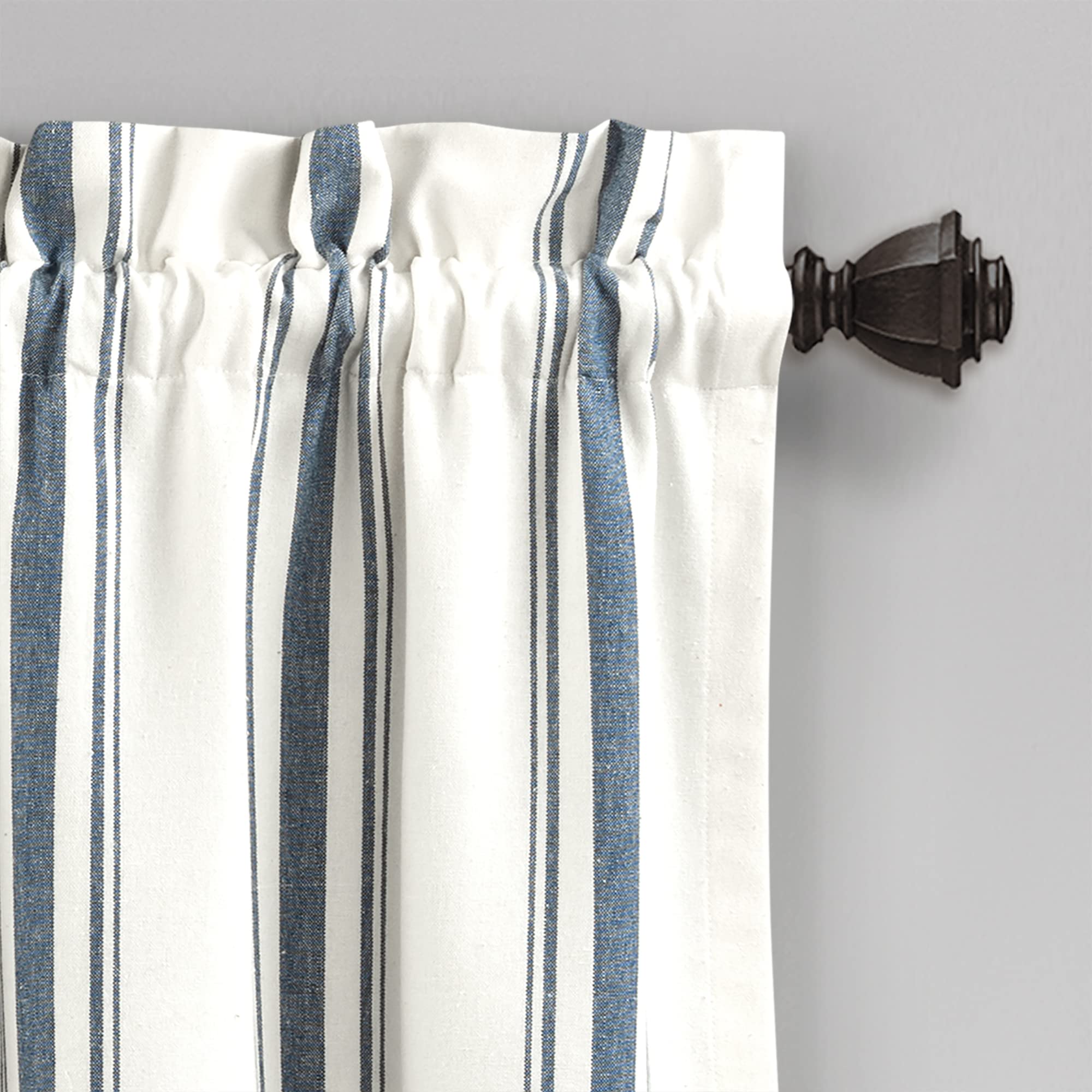 Lush Decor Farmhouse Stripe Yarn Dyed Recycled Cotton Window Curtain Valance, 18" L x 52" W, Navy - Classic Modern Rustic Charm - Eco Friendly Cotton Fabric