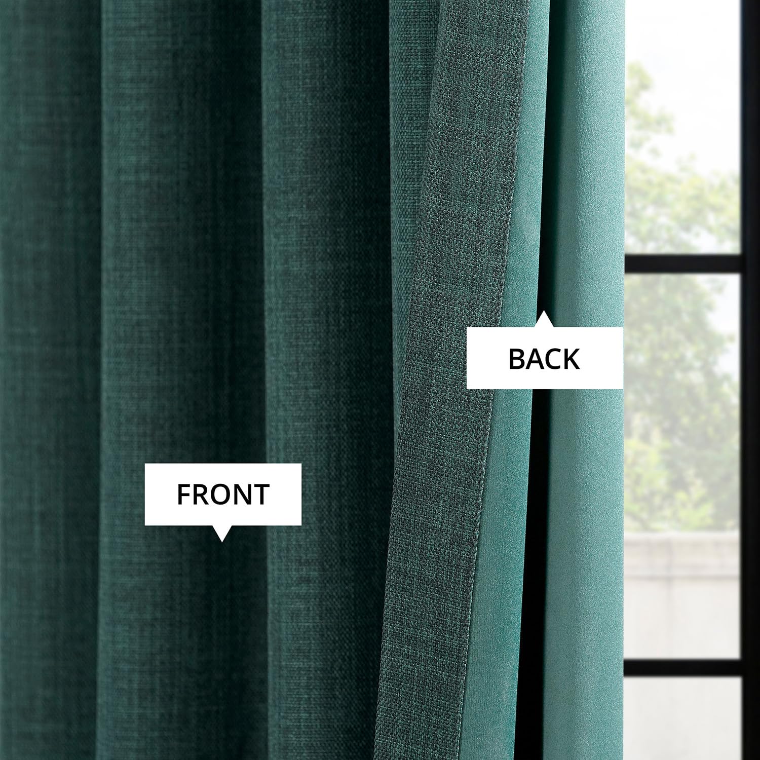 HPD Half Price Drapes - Faux Linen Curtains for Living Room (1 Panel) - 50W X 96L - Textured Room Darkening Curtains for Bedroom 96 Inches Long - Drapes for Home Decor, Focal Green