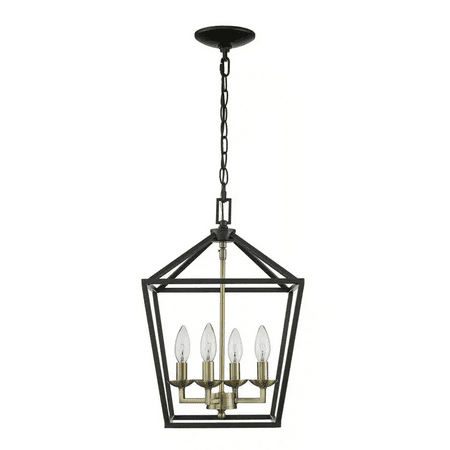 Weyburn 4-Light Black and Gold Caged Farmhouse Chandelier for Dining Room  Lantern Kitchen Light