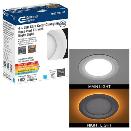 Ultra Slim 4 In. Canless Selectable CCT Integrated LED Recessed Light Trim With Night Light Feature 650 Lumens