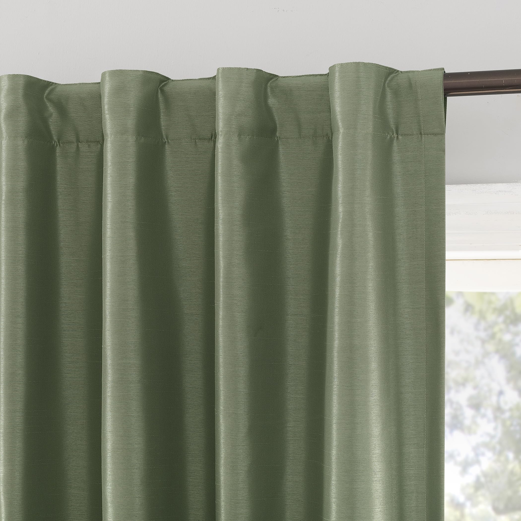 Sun Zero Greyson Faux Dupioni Silk Thermal Extreme Total Blackout Back Tab Curtain Panel, 50" x 95", Moss Green