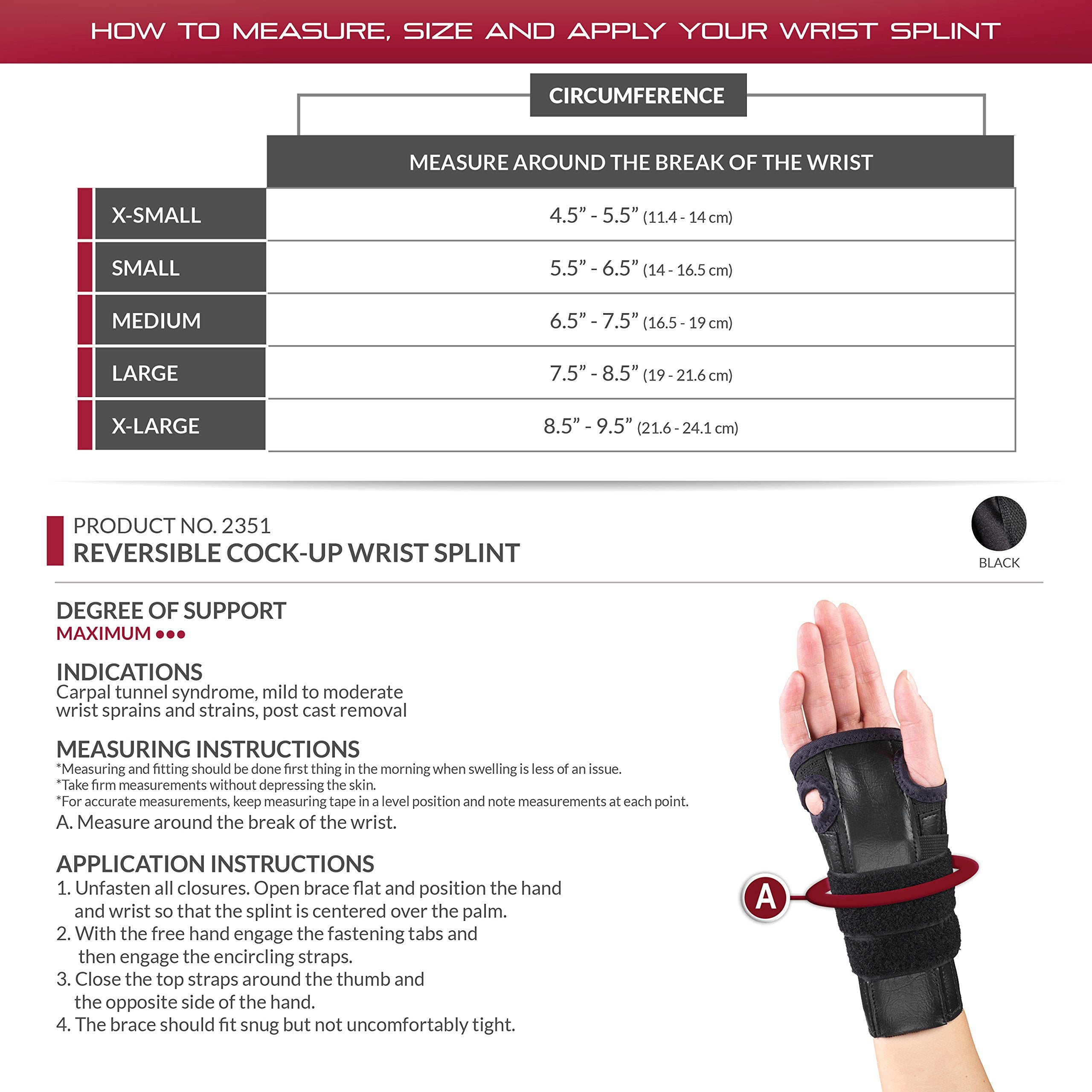 OTC Reversible Wrist Splint, Cock-up Lacing, Knit Elastic