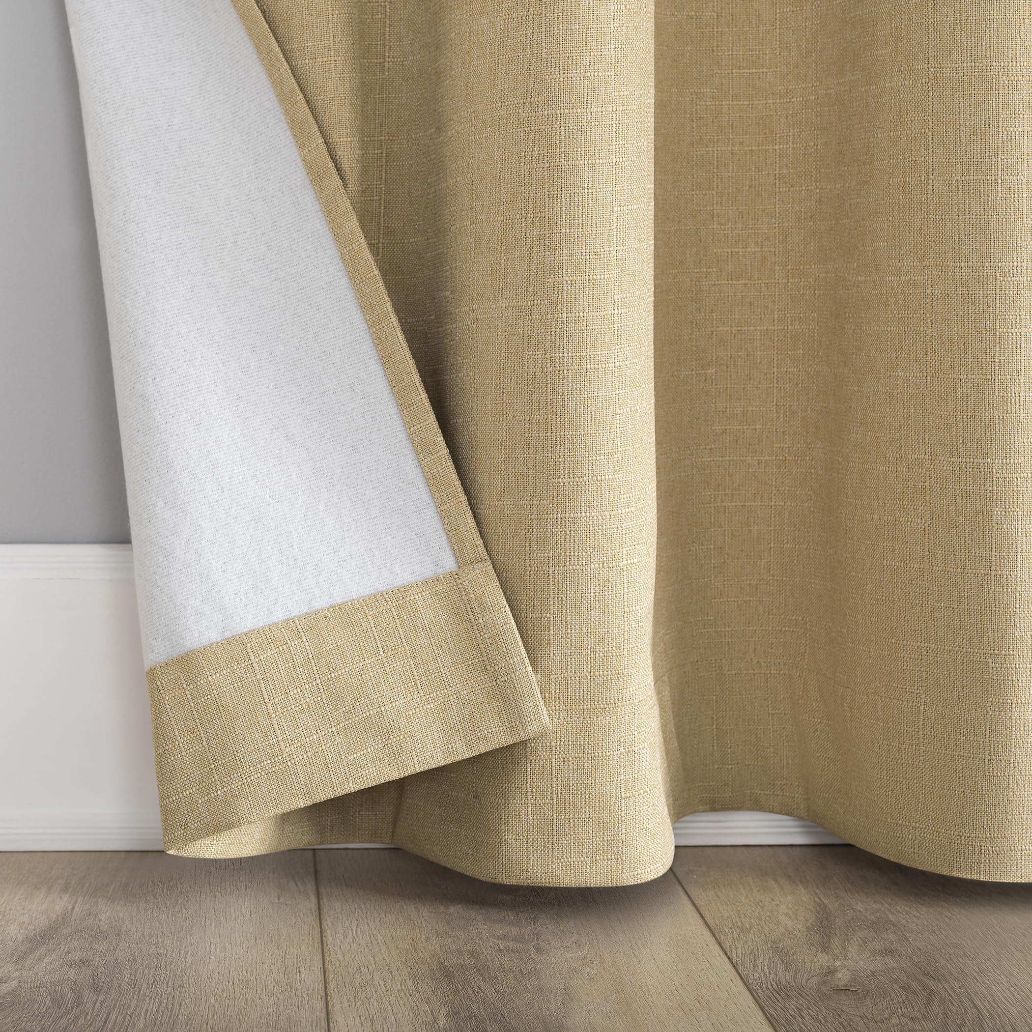 Sun Zero Channing Grid Texture Draft Shield Fleece Insulated Total Blackout Grommet Curtain Panel, 50" x 84", Soft Gold