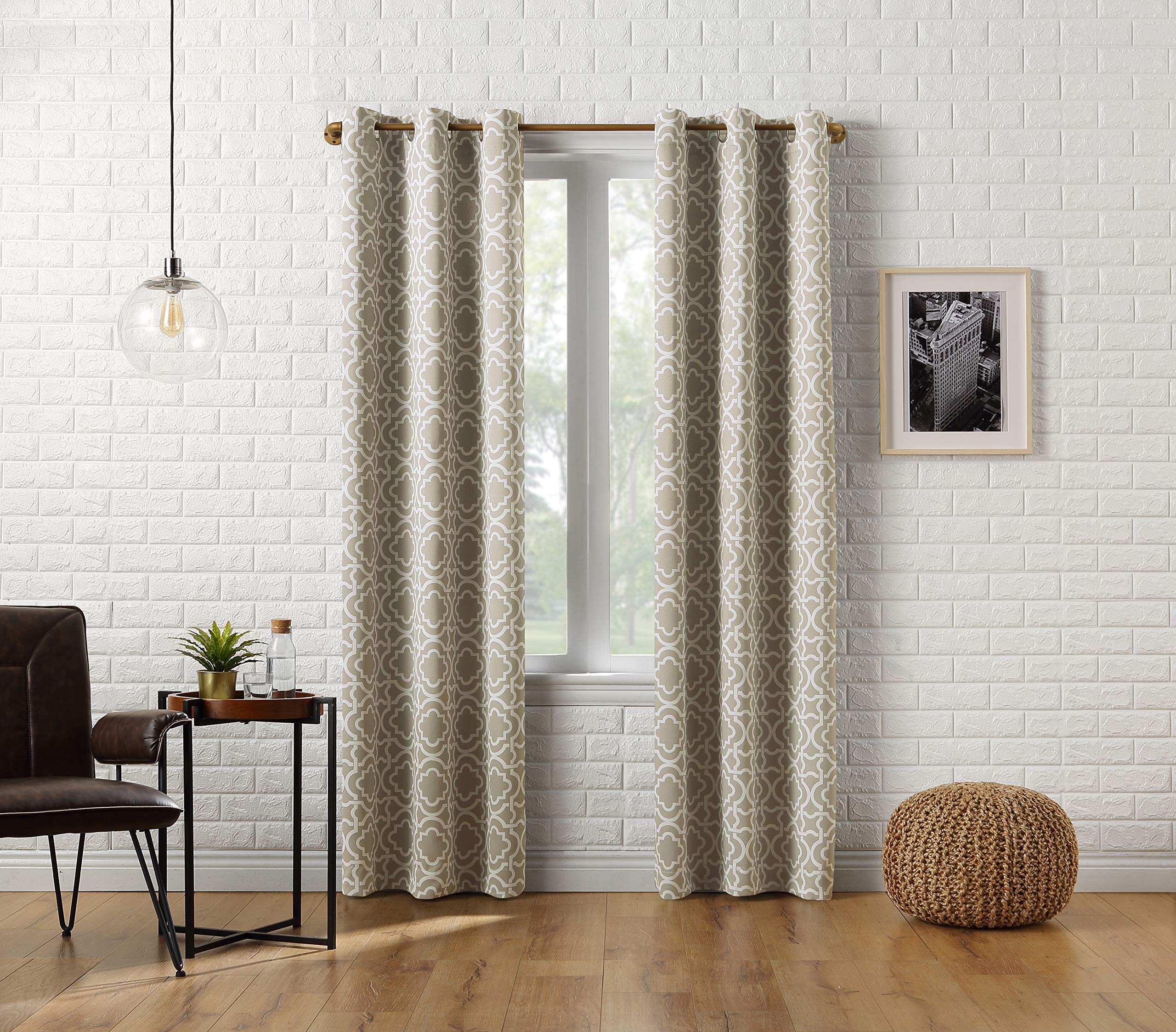 Sun Zero Barnett Trellis Blackout Grommet Curtain Panel, 40" x 95", Taupe