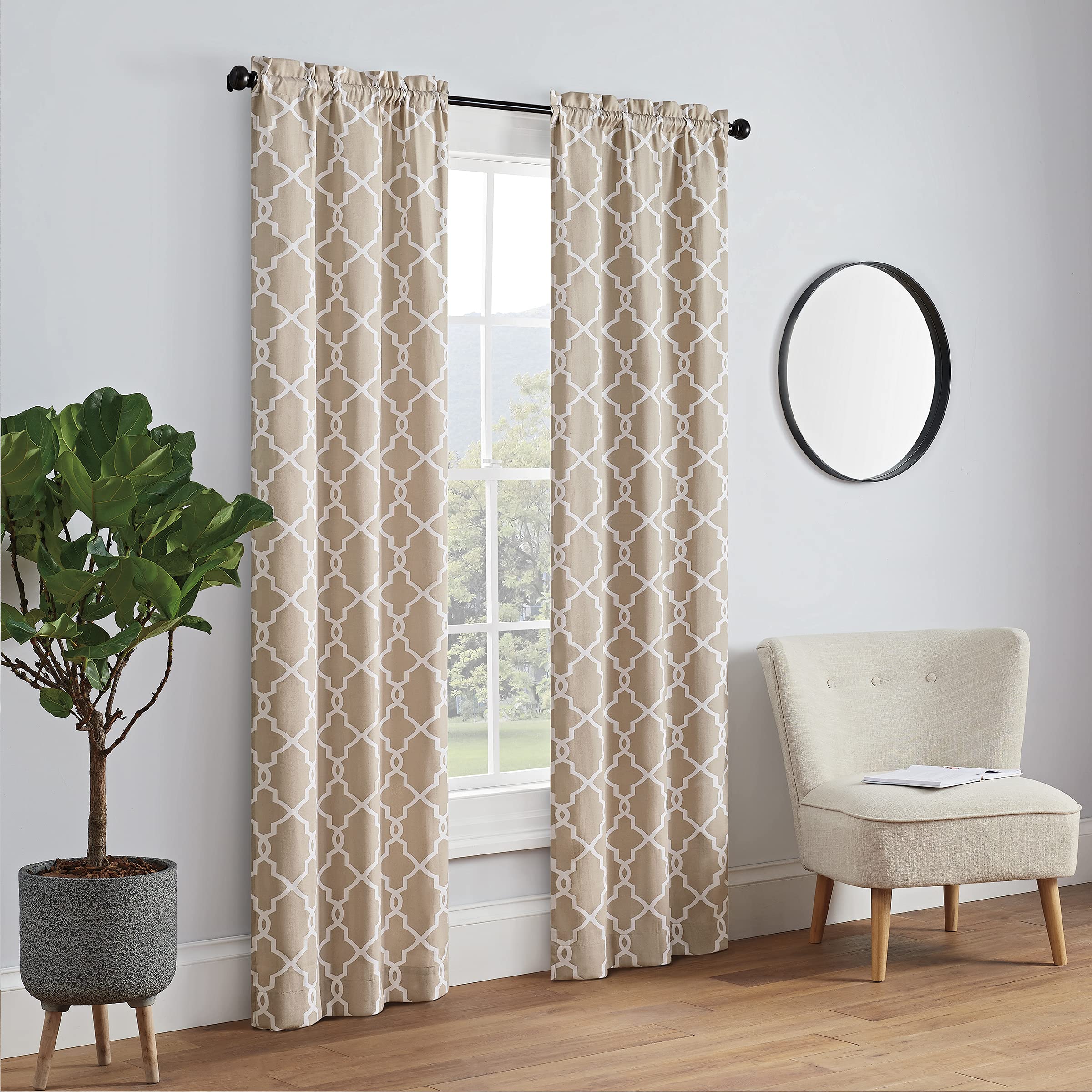 PAIRS TO GO Vickery Modern Decorative Rod Pocket Window Curtains for Bedroom or Living Room (Double Panel), 28" x 84", Taupe