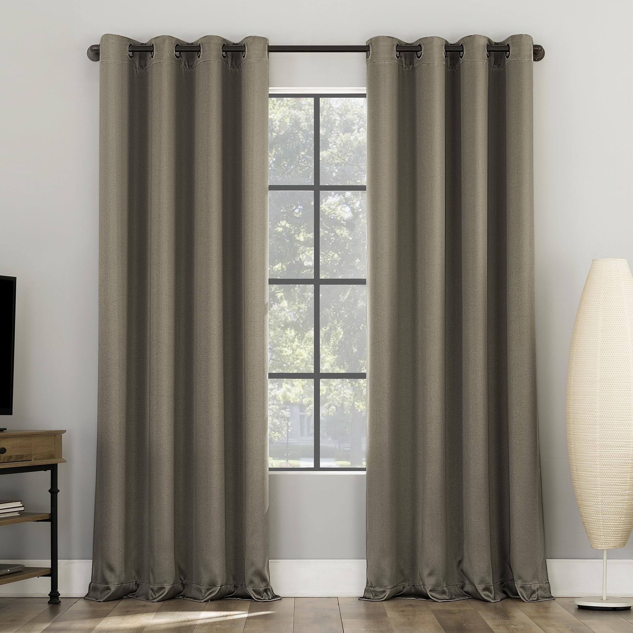 Sun Zero Nordic Theater Grade Extreme 100% Blackout Grommet Curtain Single Panel, 52" x 84", Taupe