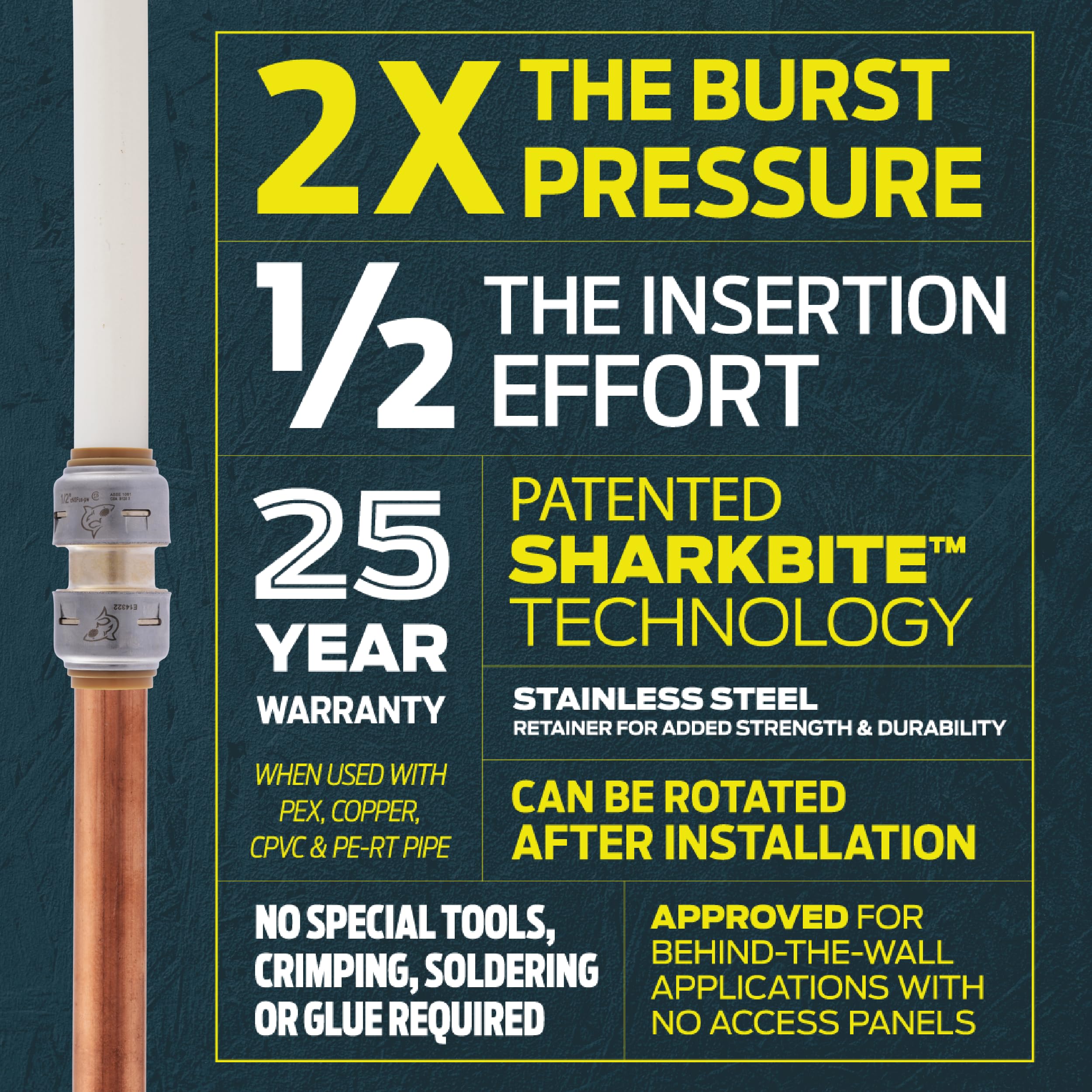 SharkBite Max 1/2 Inch Residential Water Hammer Arrestor, Push to Connect Brass Plumbing Fittings, PEX Pipe, Copper, CPVC, PE-RT, HDPE, UR22630