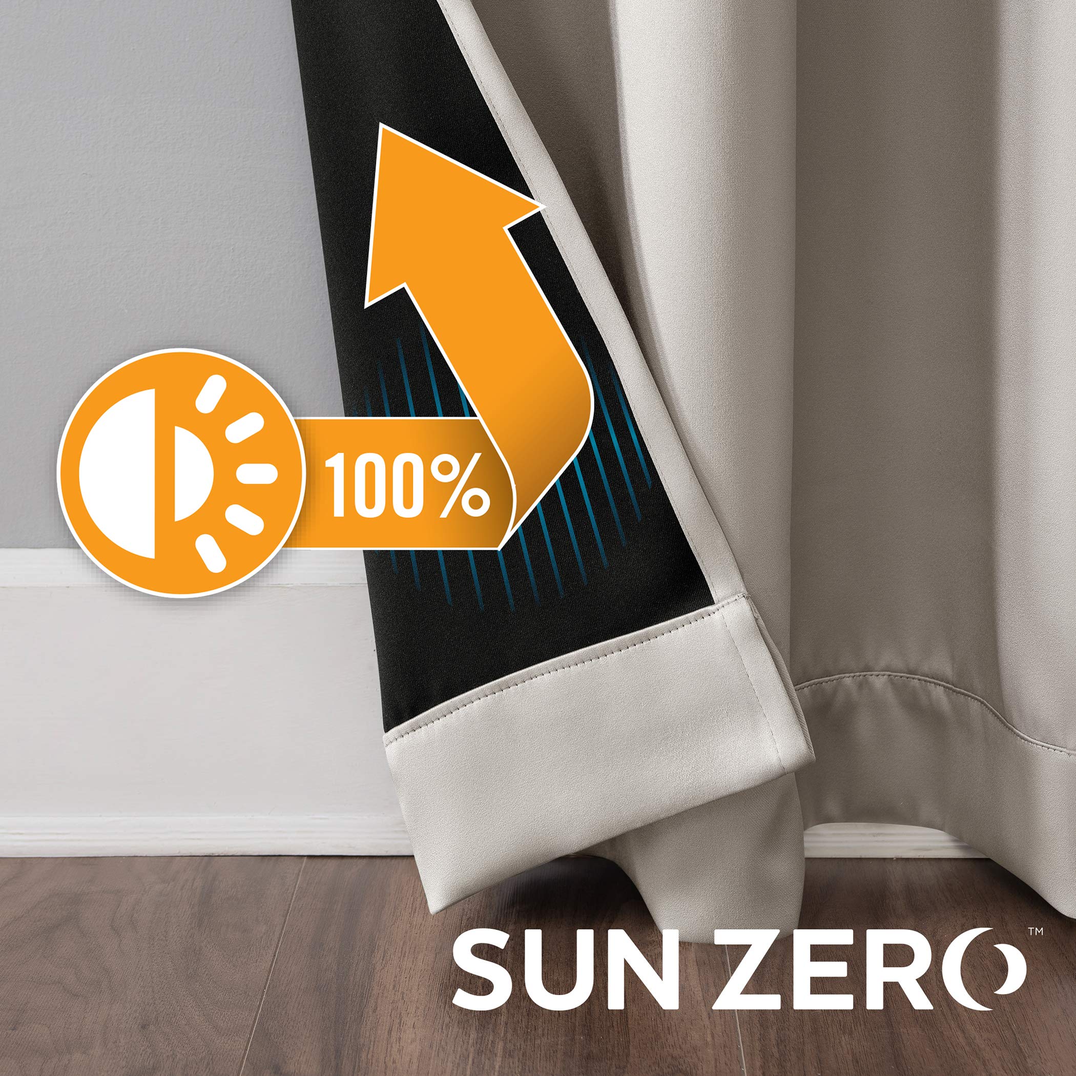 Sun Zero Nordic 2-pack Theater Grade Extreme 100% Blackout Grommet Curtain Panel Pair, 52" x 84", Stone