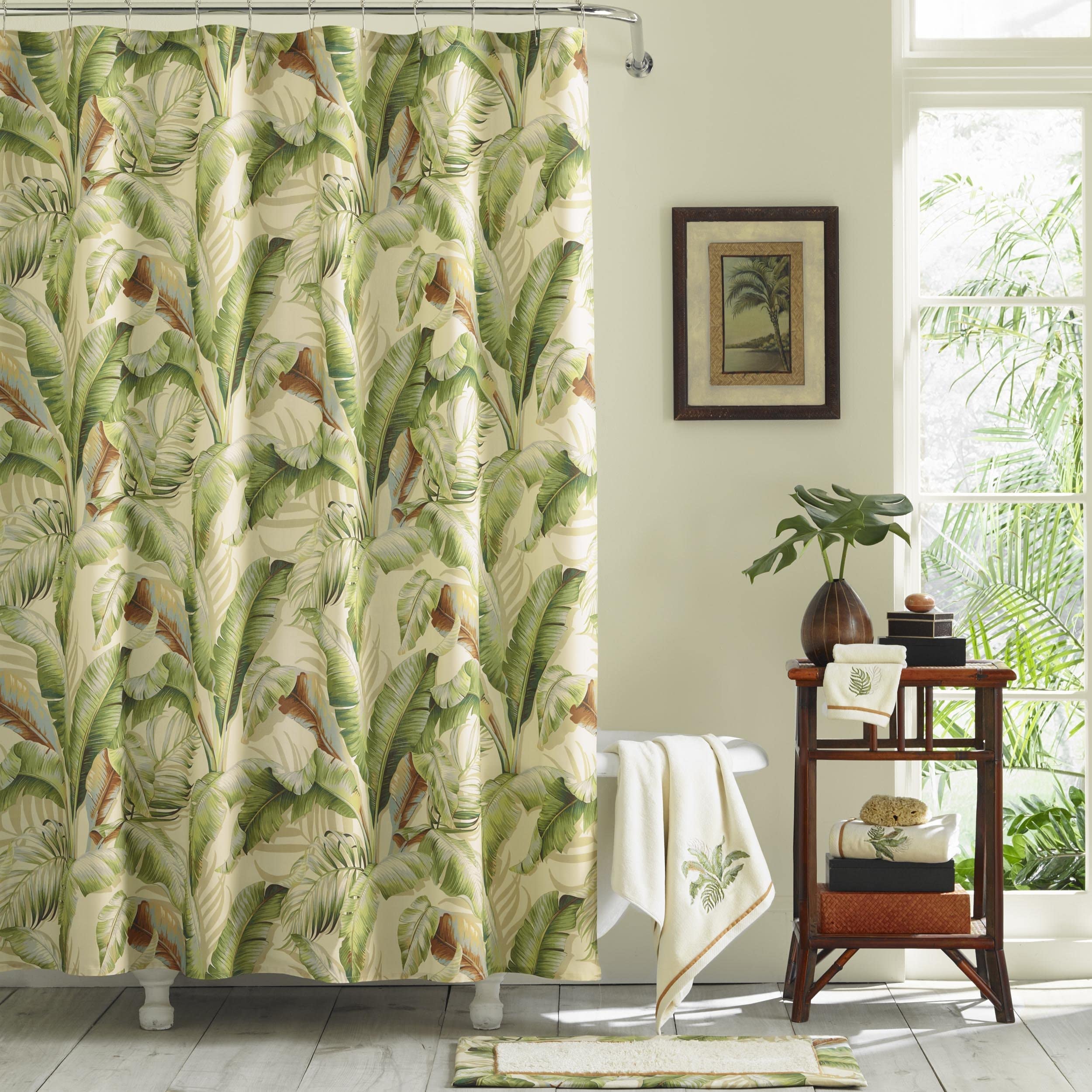 Tommy Bahama - Fabric Shower Curtain, Stylish Striped Bathroom Decor, Hook Holes Top (Palmiers Green, 72" x 72")