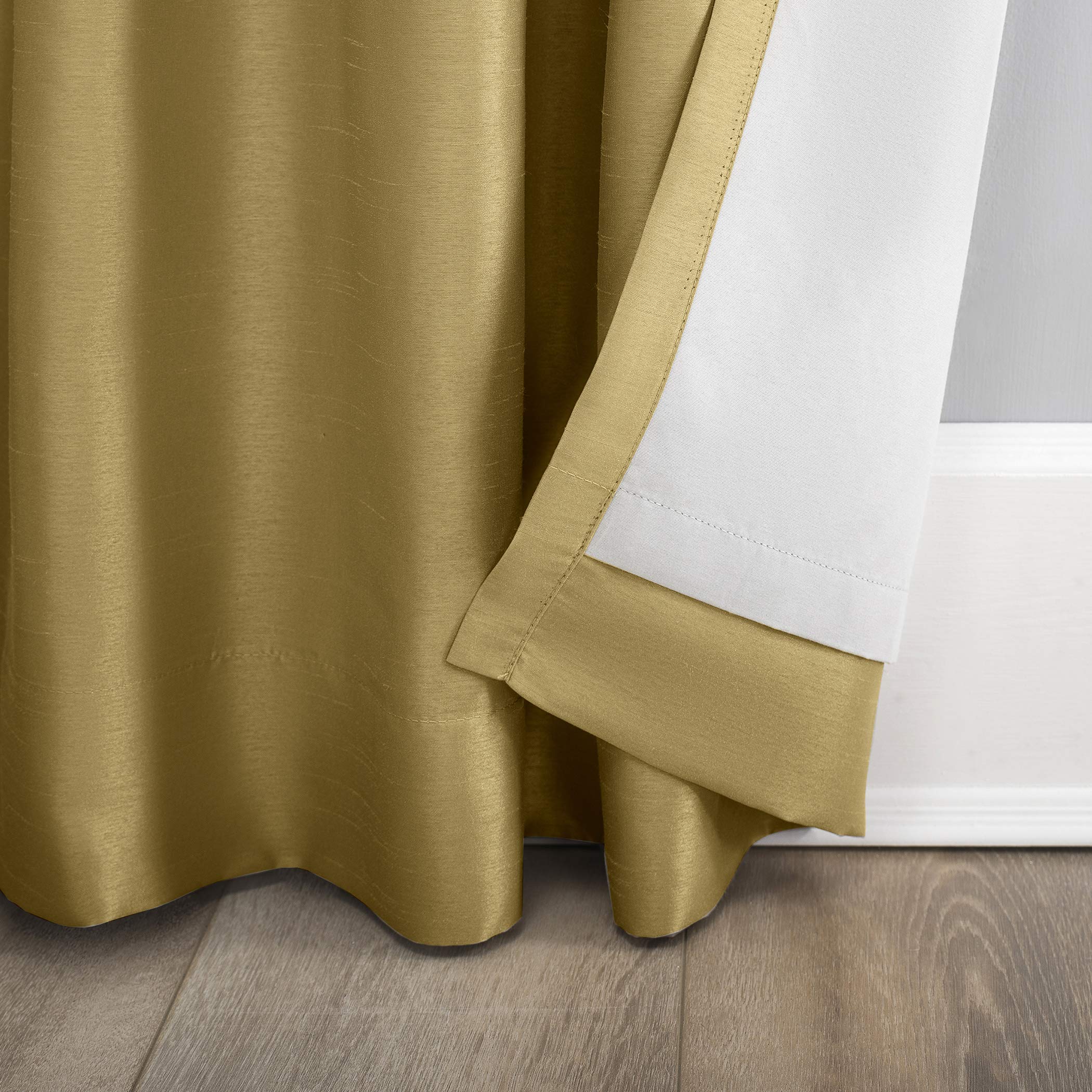 Sun Zero Greyson Faux Dupioni Silk Thermal Extreme Total Blackout Back Tab Curtain Panel, 50" x 95", Gold