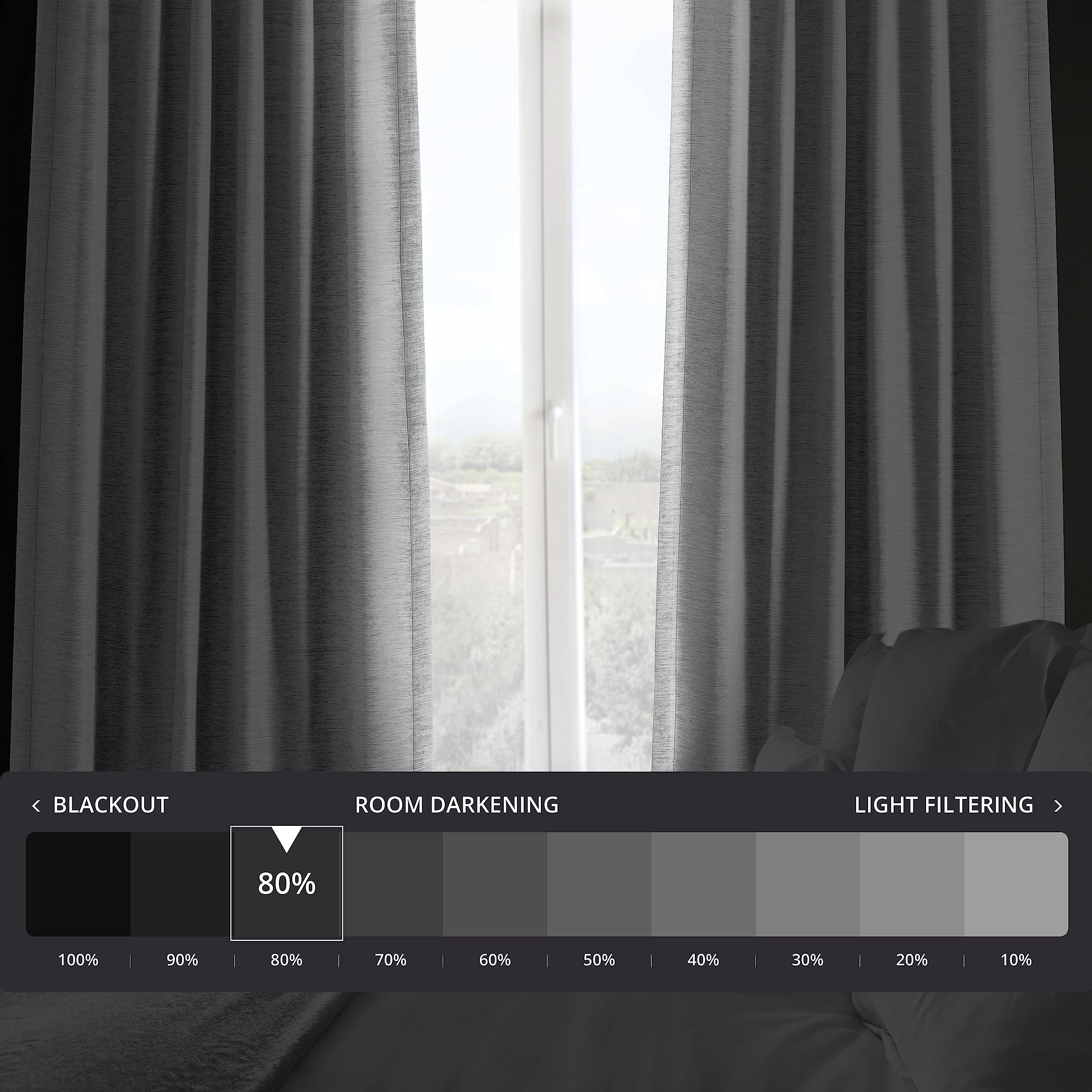 HPD Half Price Drapes Bellino Textured Faux Linen Room Darkening Curtains 108 Inches Long (1 Panel), Curtains for Bedroom & Living Room, 50W x 108L, Vista Grey
