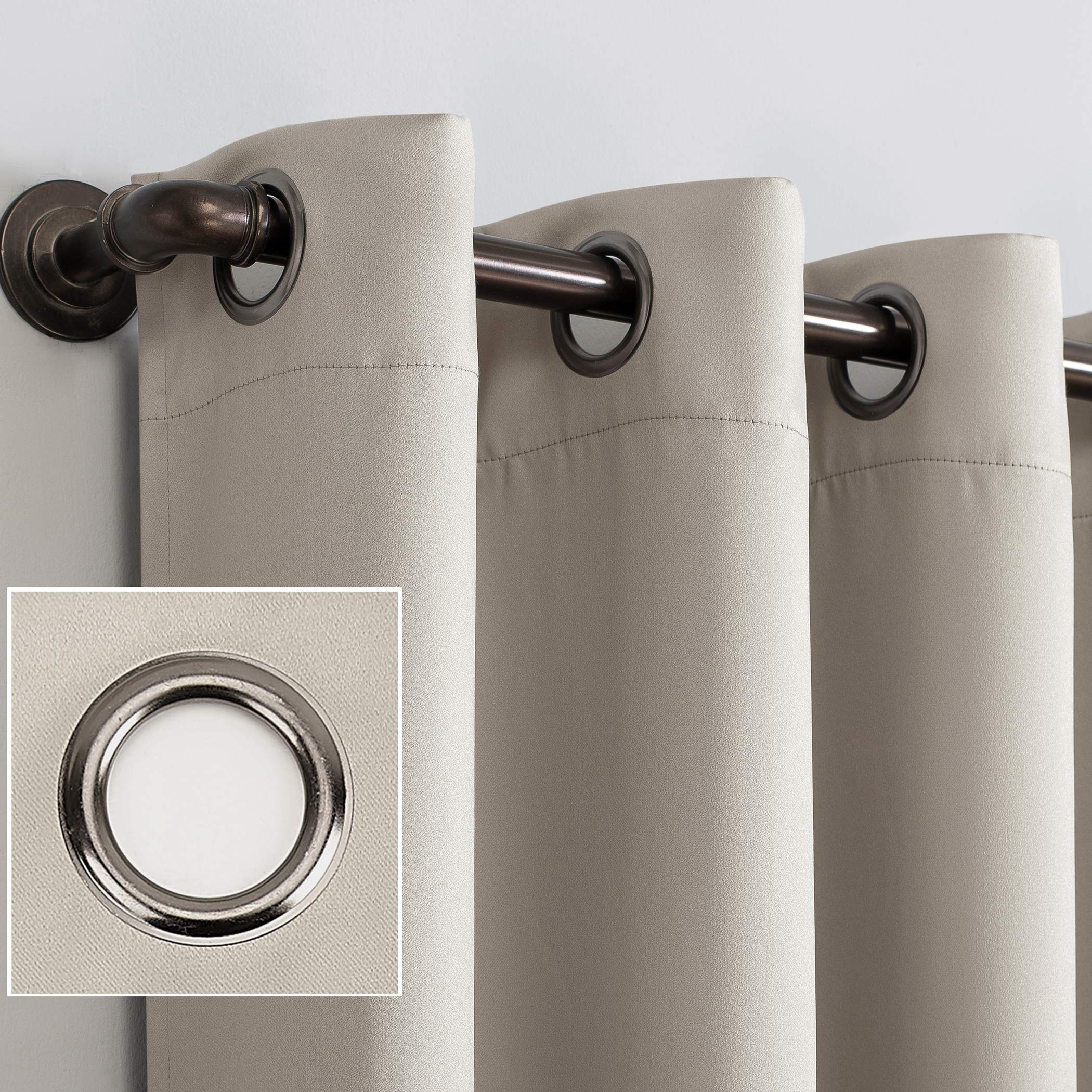 Sun Zero Nordic 2-pack Theater Grade Extreme 100% Blackout Grommet Curtain Panel Pair, 52" x 84", Stone