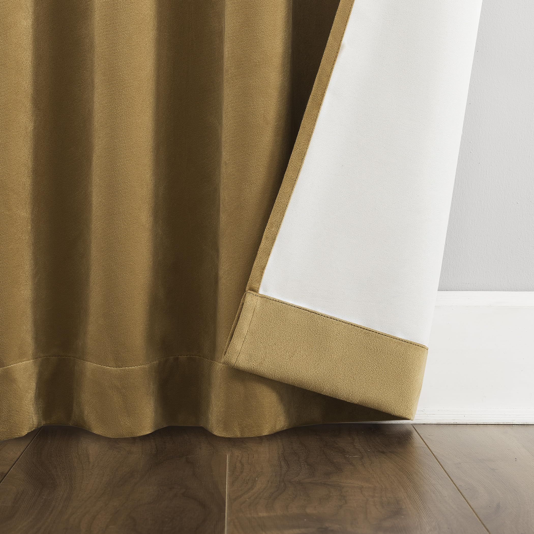 Sun Zero Hampshire Velvet Noise Reducing Thermal Extreme 100% Total Blackout Back Tab/Rod Pocket Curtain Panel, Gold, 50" W x 84" L (1 Panel)