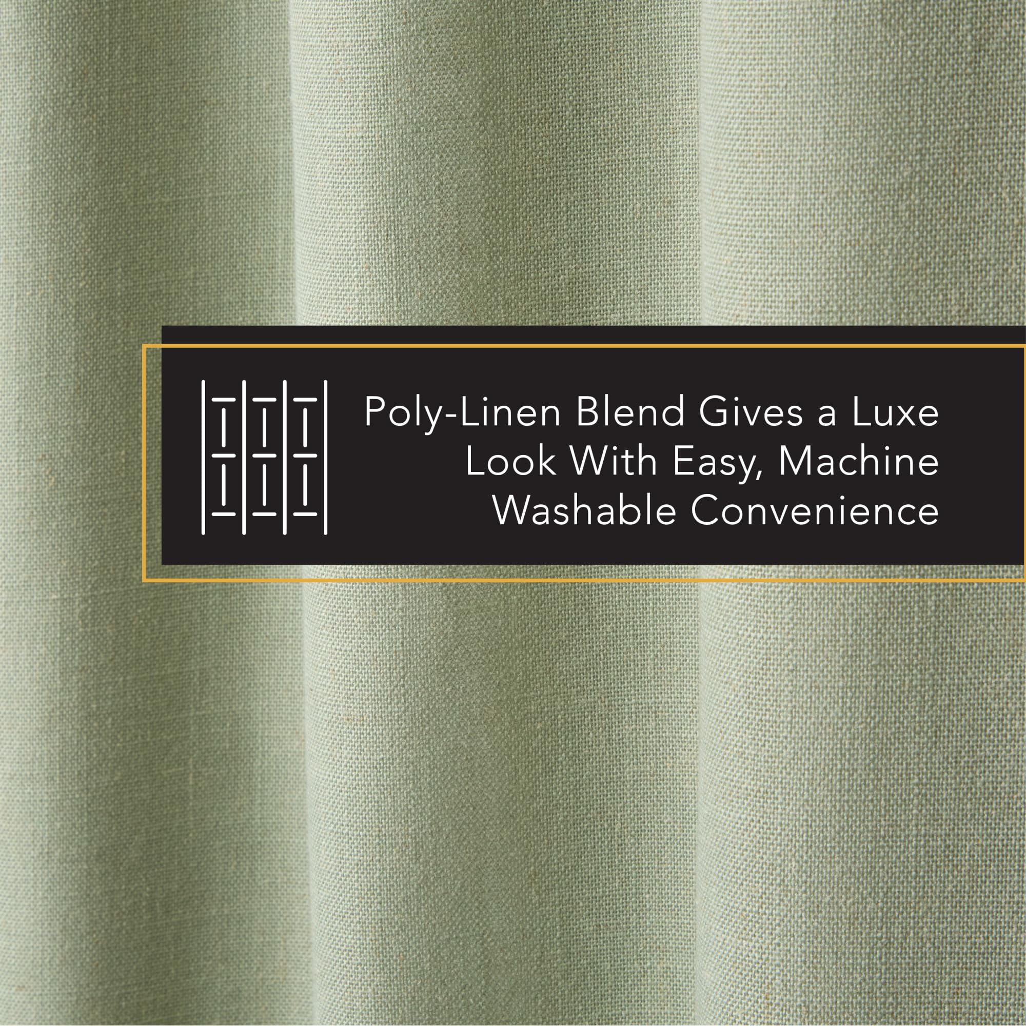 Town & Country Luxe Davos Solid Linen Texture Indoor Curtains, 100% Blackout with Energy Efficient Lining, Back Tab/Rod Pocket Top, 2-Pack Set, Sage Green, 50"x96"