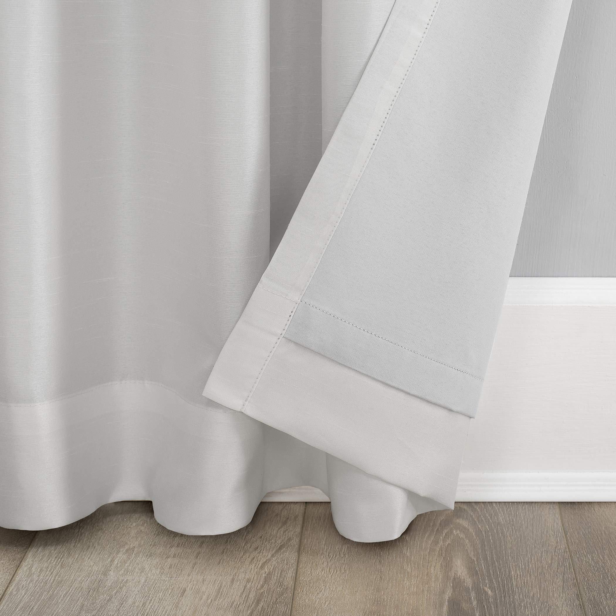 Sun Zero Greyson Faux Dupioni Silk Thermal Extreme Total Blackout Back Tab Curtain Panel, 50" x 108", Pearl White