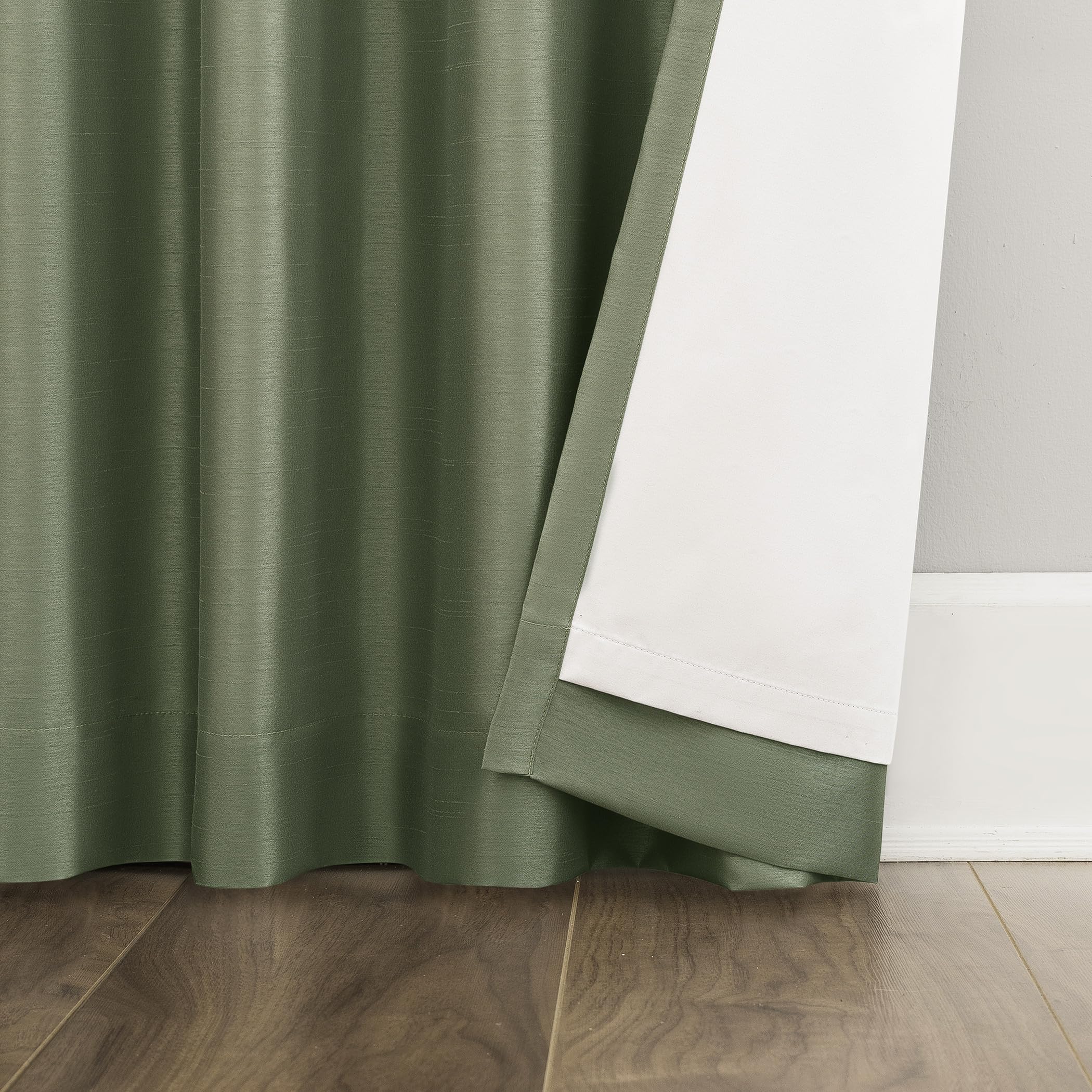 Sun Zero Greyson Faux Dupioni Silk Thermal Extreme Total Blackout Back Tab Curtain Panel, 50" x 95", Moss Green