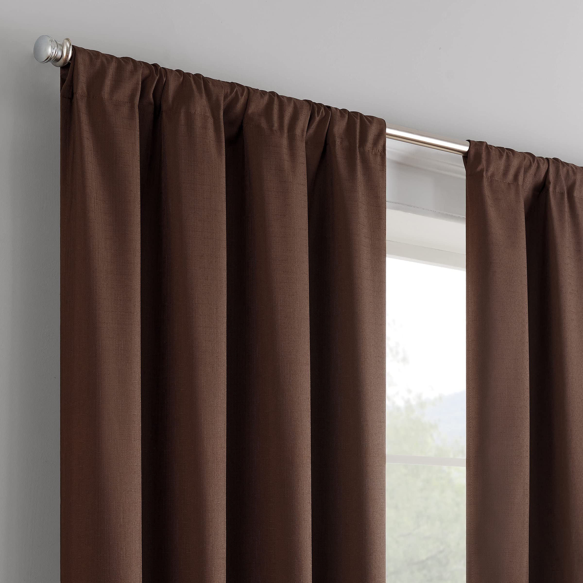 ECLIPSE Kendall Modern Blackout Thermal Rod Pocket Window Curtain for Bedroom or Living Room (1 Panel), 42 X 63, Chocolate