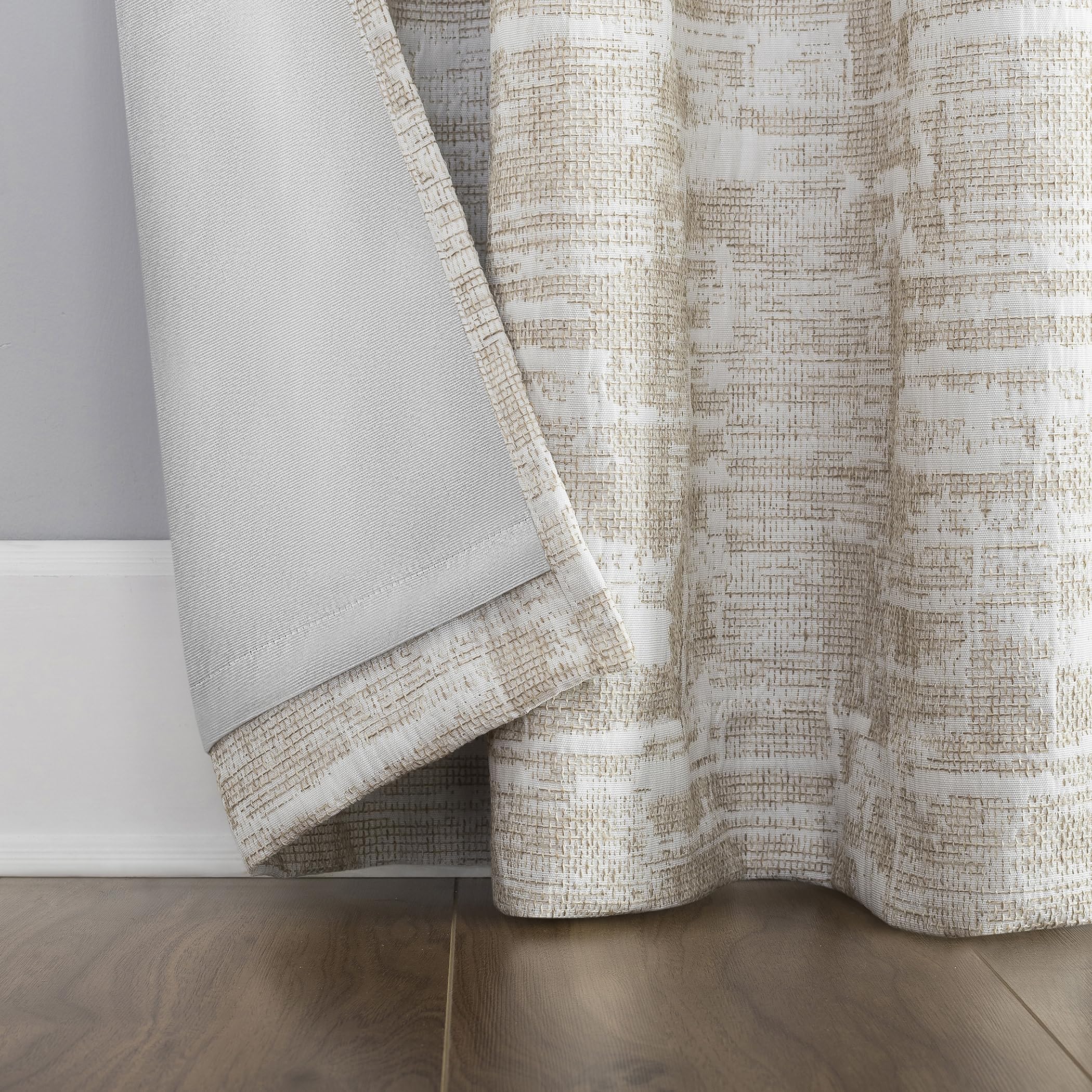 Sun Zero Parrish Distressed Grid Thermal Extreme Total Blackout Grommet Curtain Panel, 40" x 84", Stone