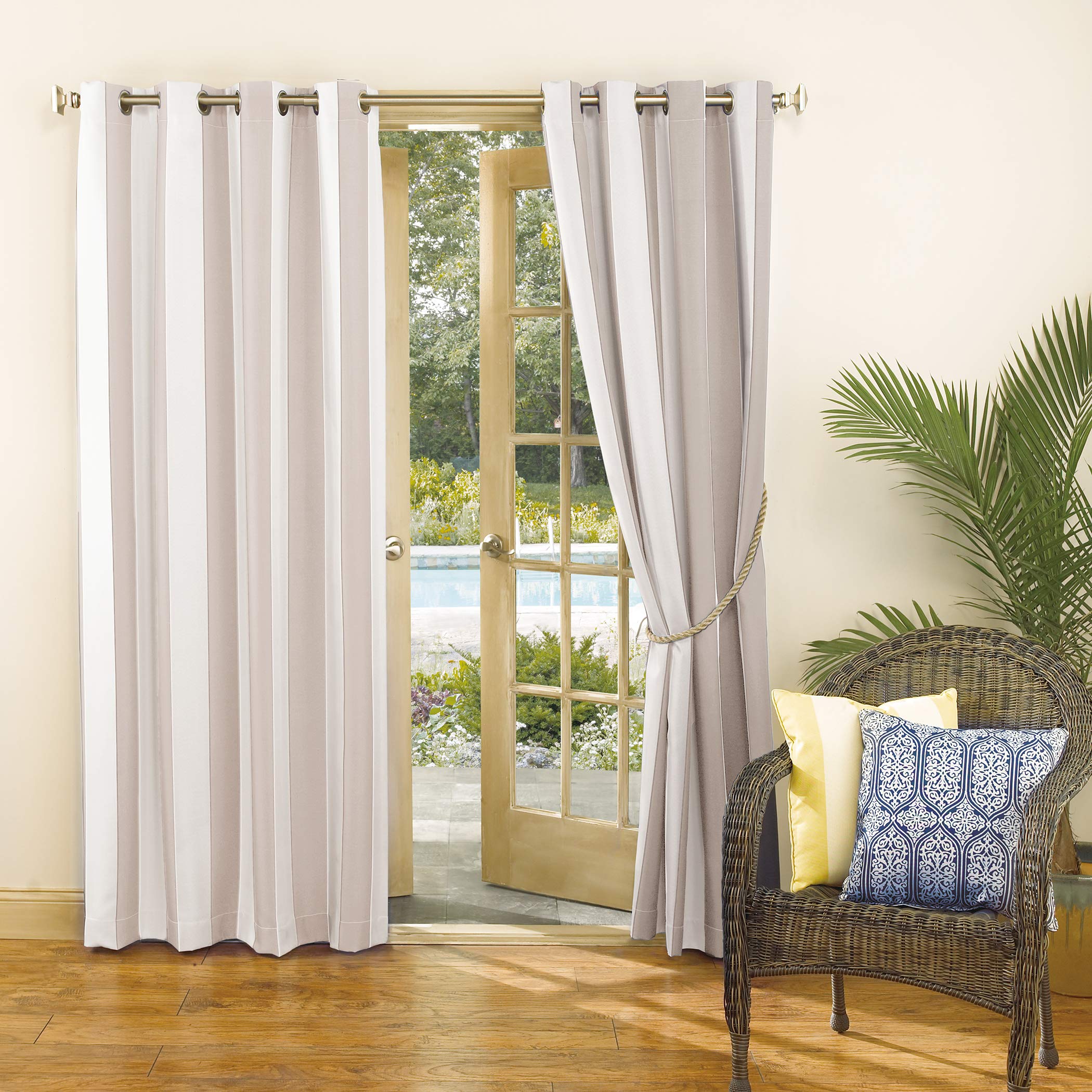 Sun Zero Valencia Cabana Stripe Indoor/Outdoor UV Protectant Energy Efficient Grommet Curtain Panel