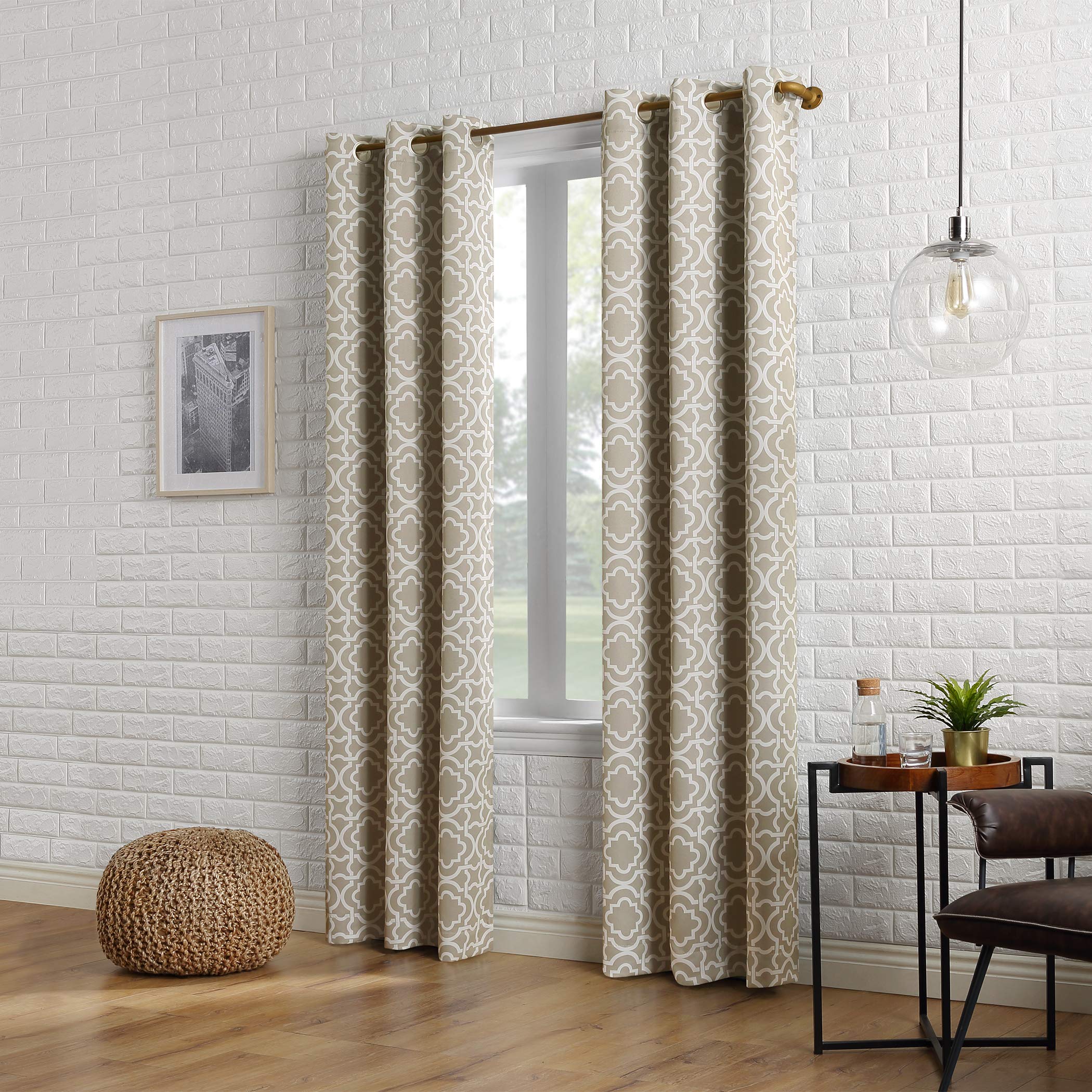 Sun Zero Barnett Trellis Blackout Grommet Curtain Panel, 40" x 95", Taupe