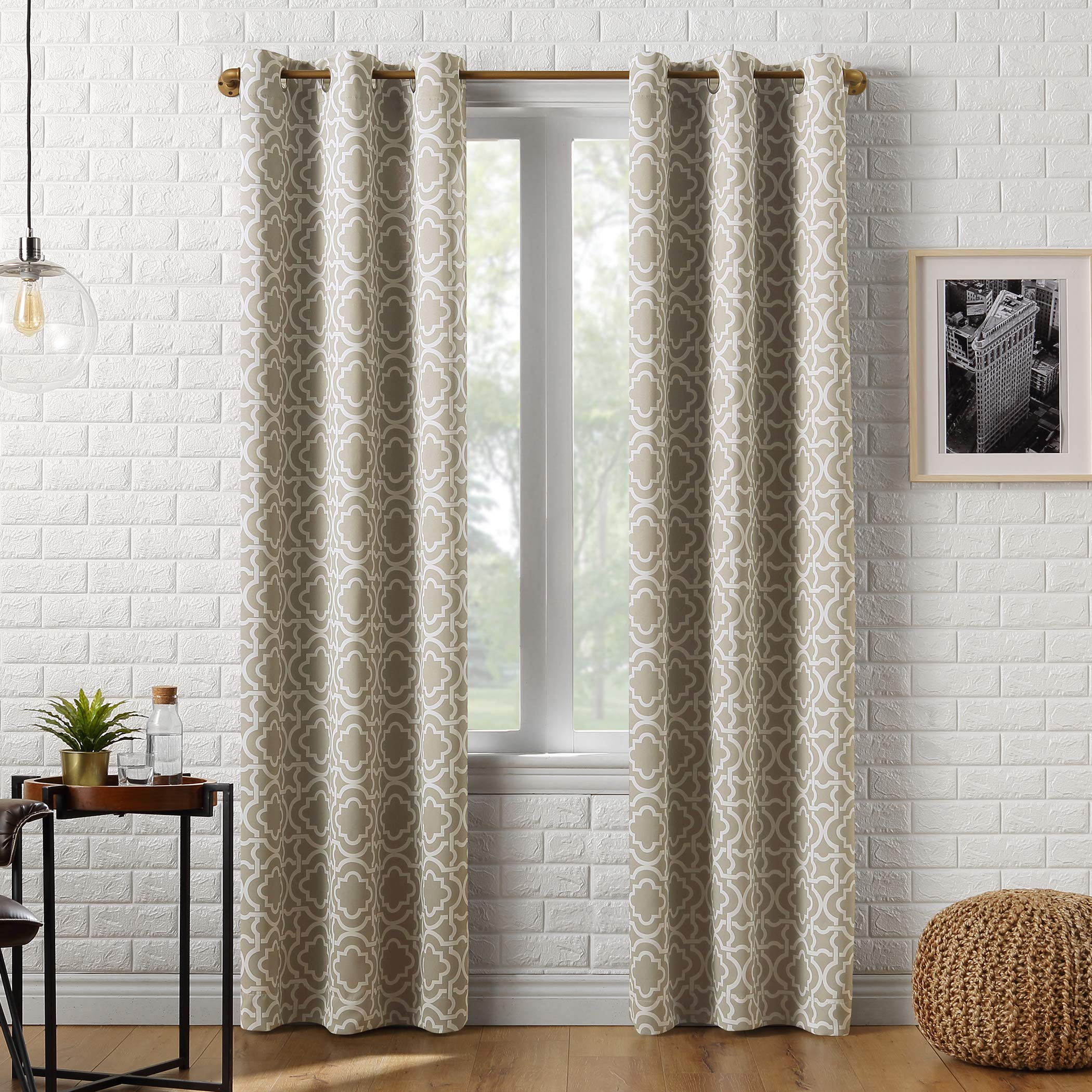 Sun Zero Barnett Trellis Blackout Grommet Curtain Panel, 40" x 95", Taupe