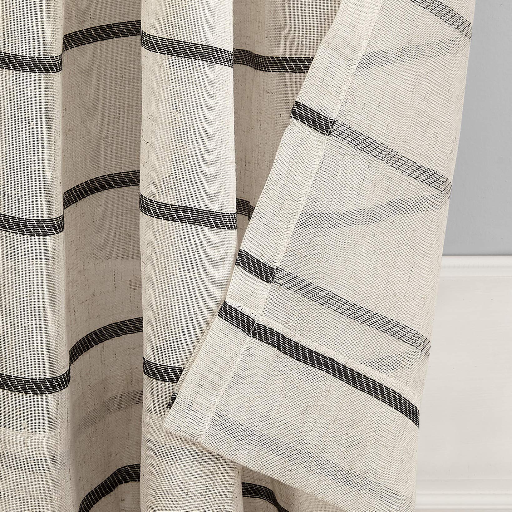 Clean Window Twill Stripe Anti-Dust Allergy/Pet Friendly Anti-Dust Sheer Cafe Curtain, 52" x 36", Black/Linen