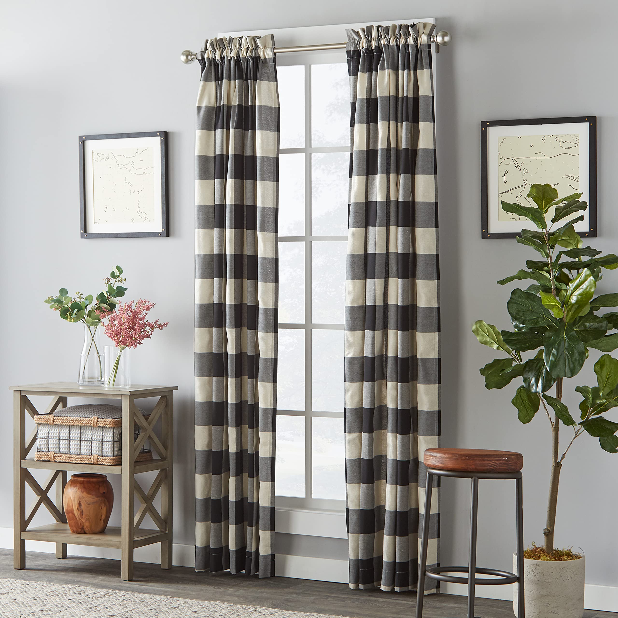 SKL Home Grandin Curtain Panel, 40 inches x 84 inches, Black/Natural