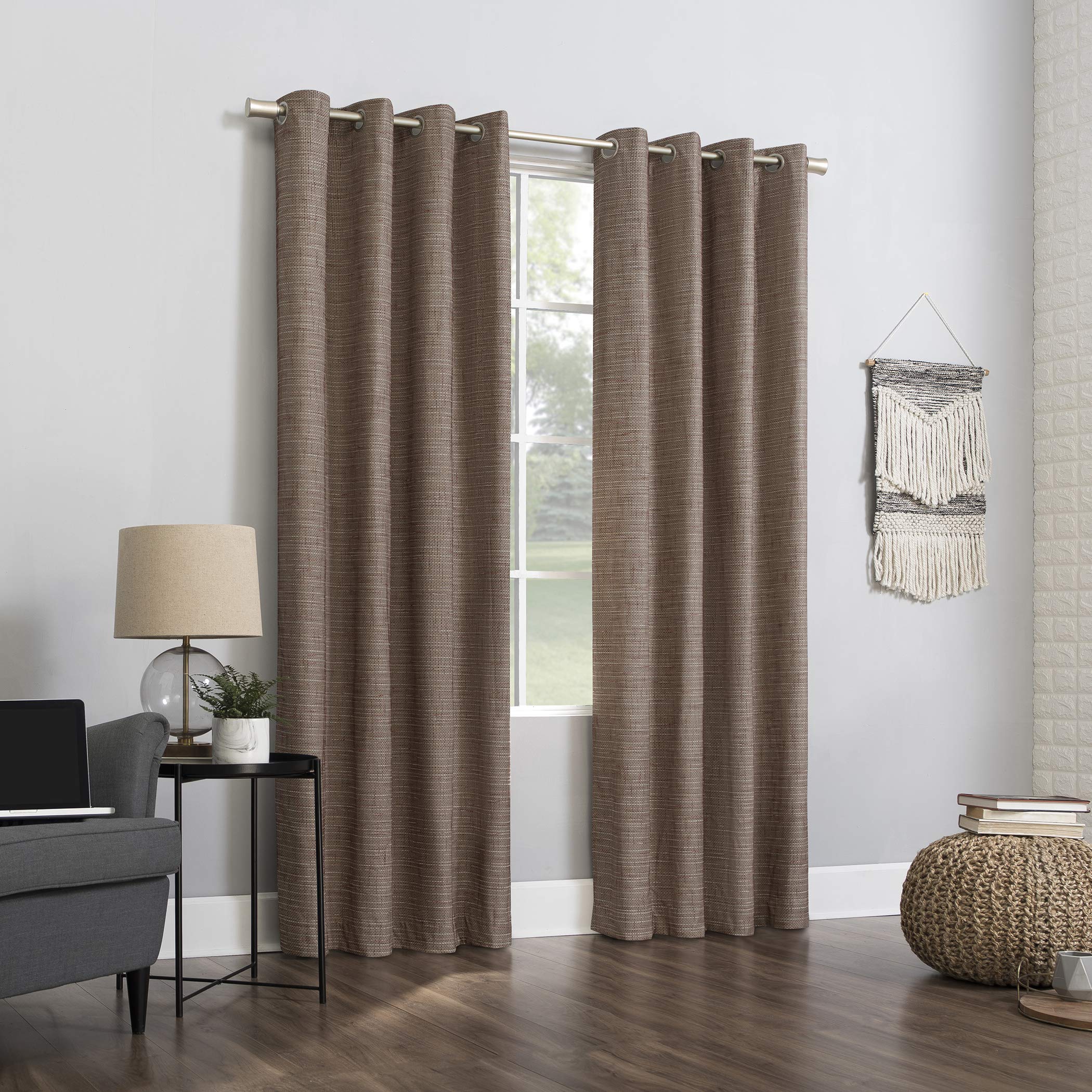 Sun Zero Brooks Burlap Weave Thermal Extreme Total Blackout Grommet Curtain Panel, 52" x 96", Deep Red/Linen