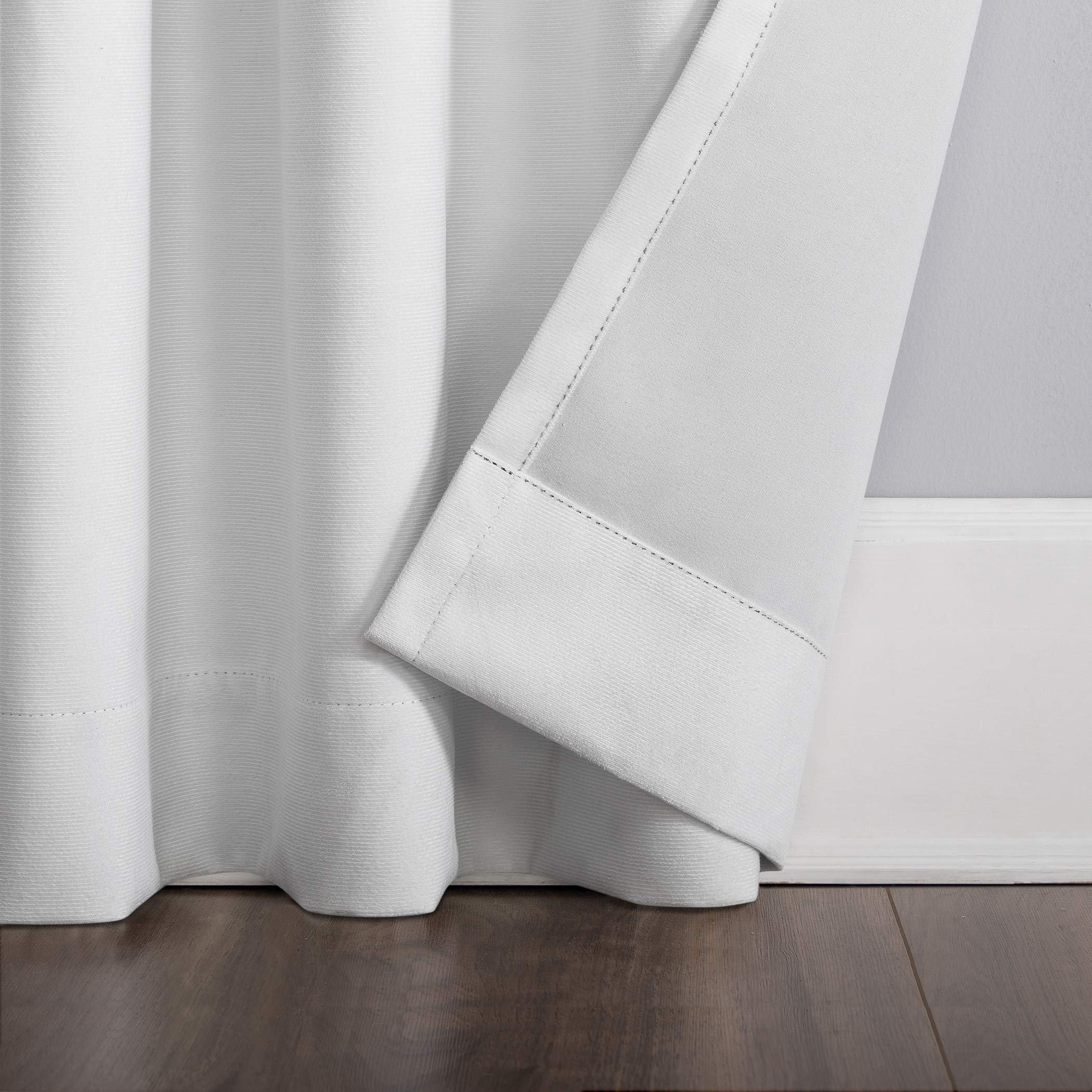 Sun Zero Hampshire Velvet Noise Reducing Thermal Extreme 100% Total Blackout Back Tab/Rod Pocket Curtain Panel, Pearl, 50"W x 108"L (1 Panel)