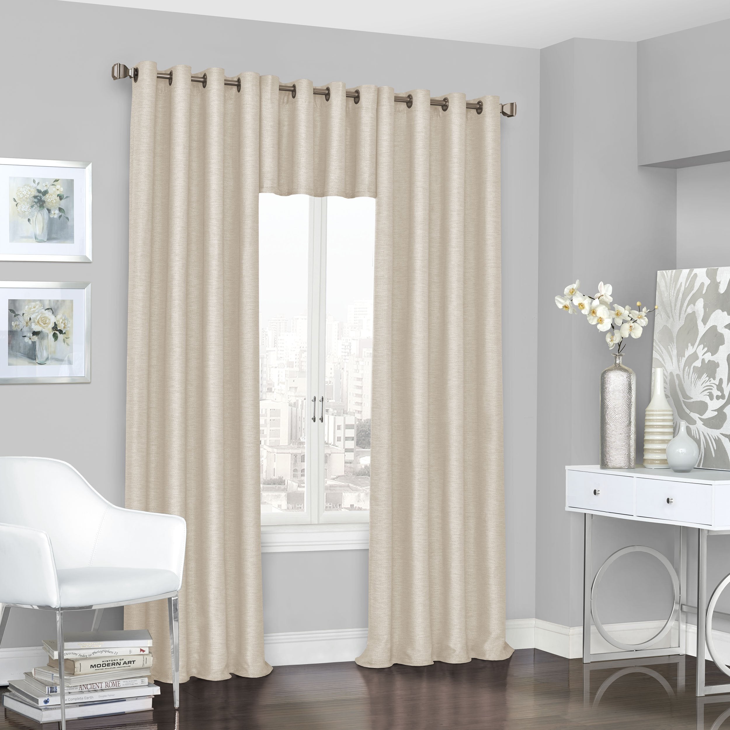 ECLIPSE Presto Grommet Top Curtains for-Kitchen and Living Room, 52" x 18", Ivory