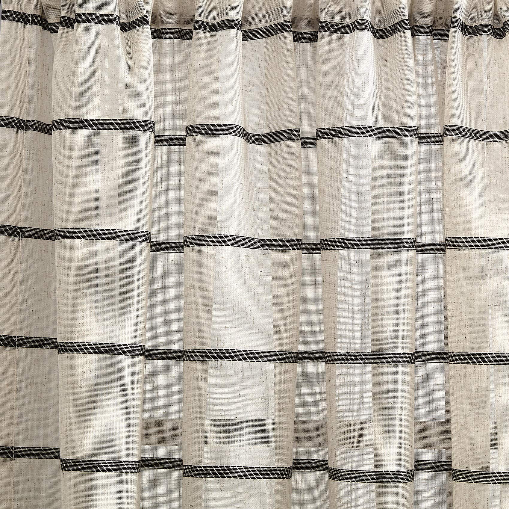 Clean Window Twill Stripe Anti-Dust Allergy/Pet Friendly Anti-Dust Sheer Cafe Curtain, 52" x 36", Black/Linen